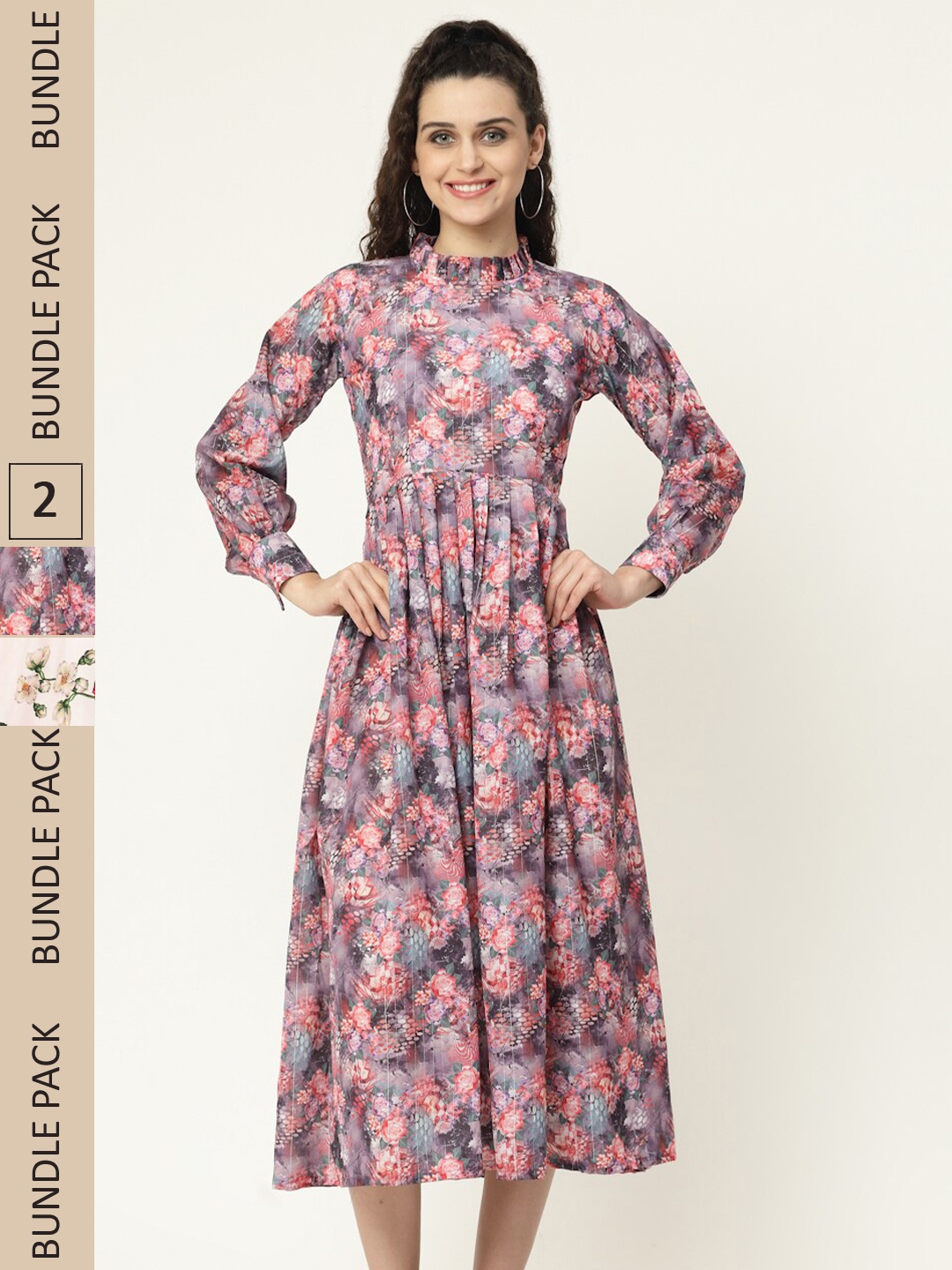 

MISS AYSE Pack of 2 Charcoal & White Floral Midi Dress