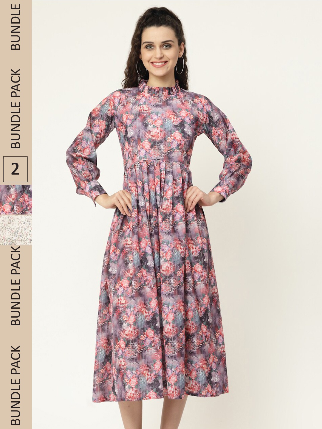 

MISS AYSE Pack of 2 Charcoal & Off White Floral Midi Dress