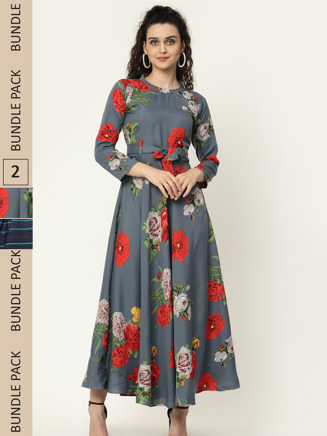 

MISS AYSE Pack of 2 Grey & Navy Blue Floral Maxi Dress