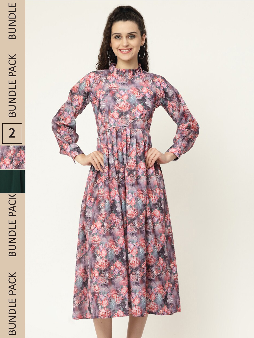 

MISS AYSE Pack of 2 Charcoal & Green Floral Midi Dress