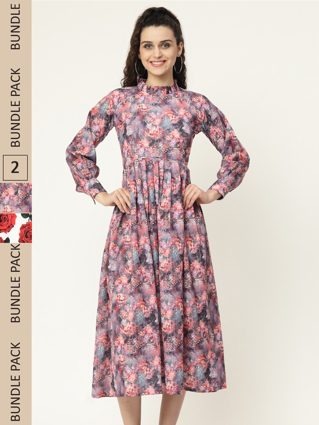 

MISS AYSE Pack of 2 Charcoal & White Floral Midi Dress