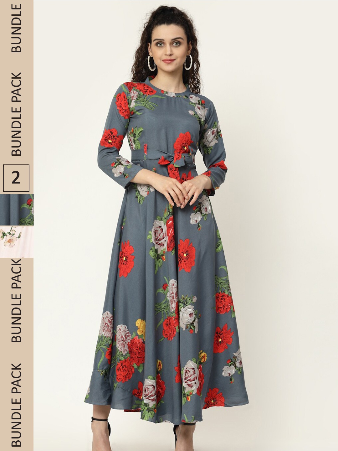 

MISS AYSE Pack of 2 Grey & Off White Floral Maxi Dress