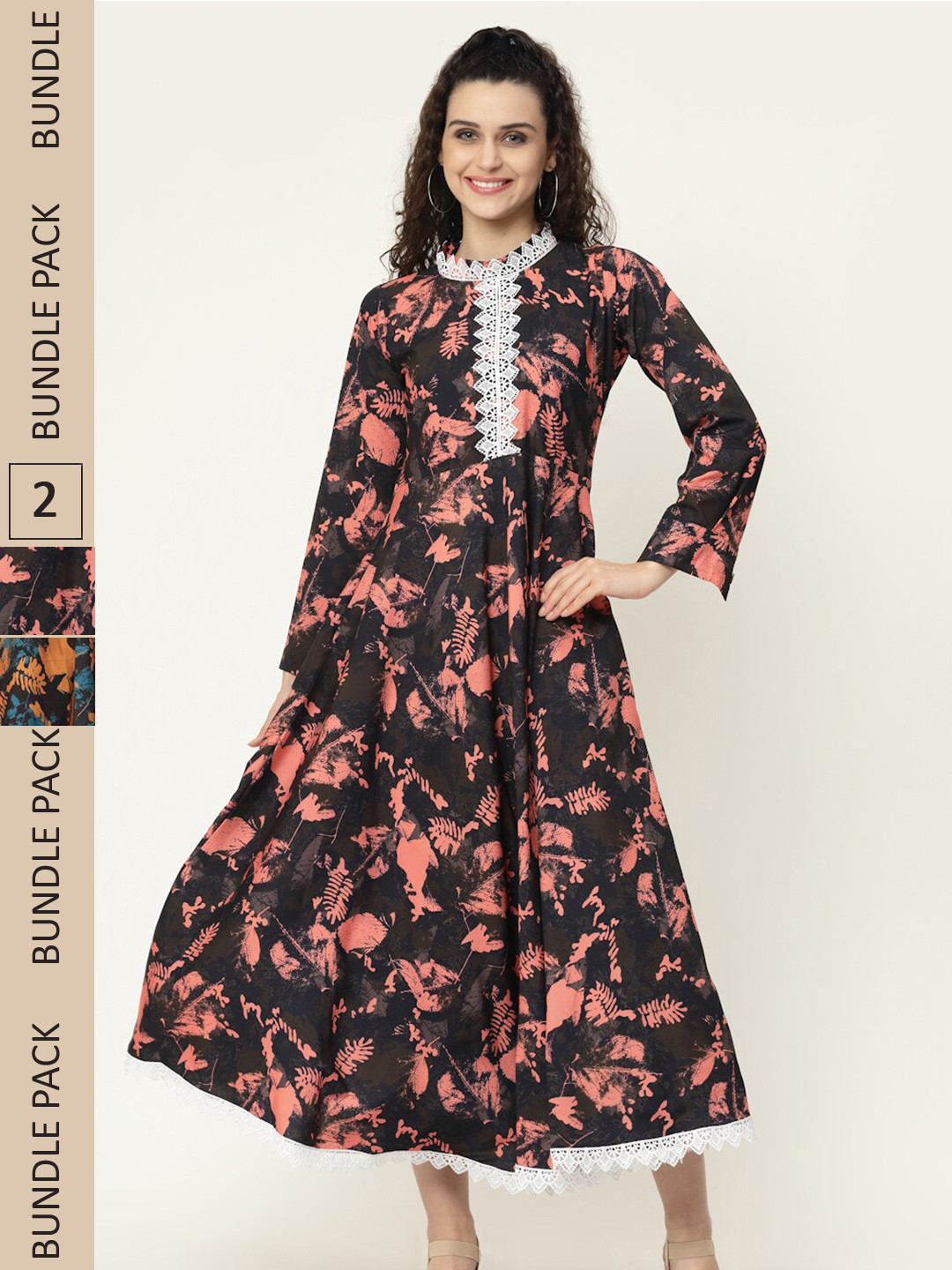 

MISS AYSE Pack of 2 Black Floral Midi Dress