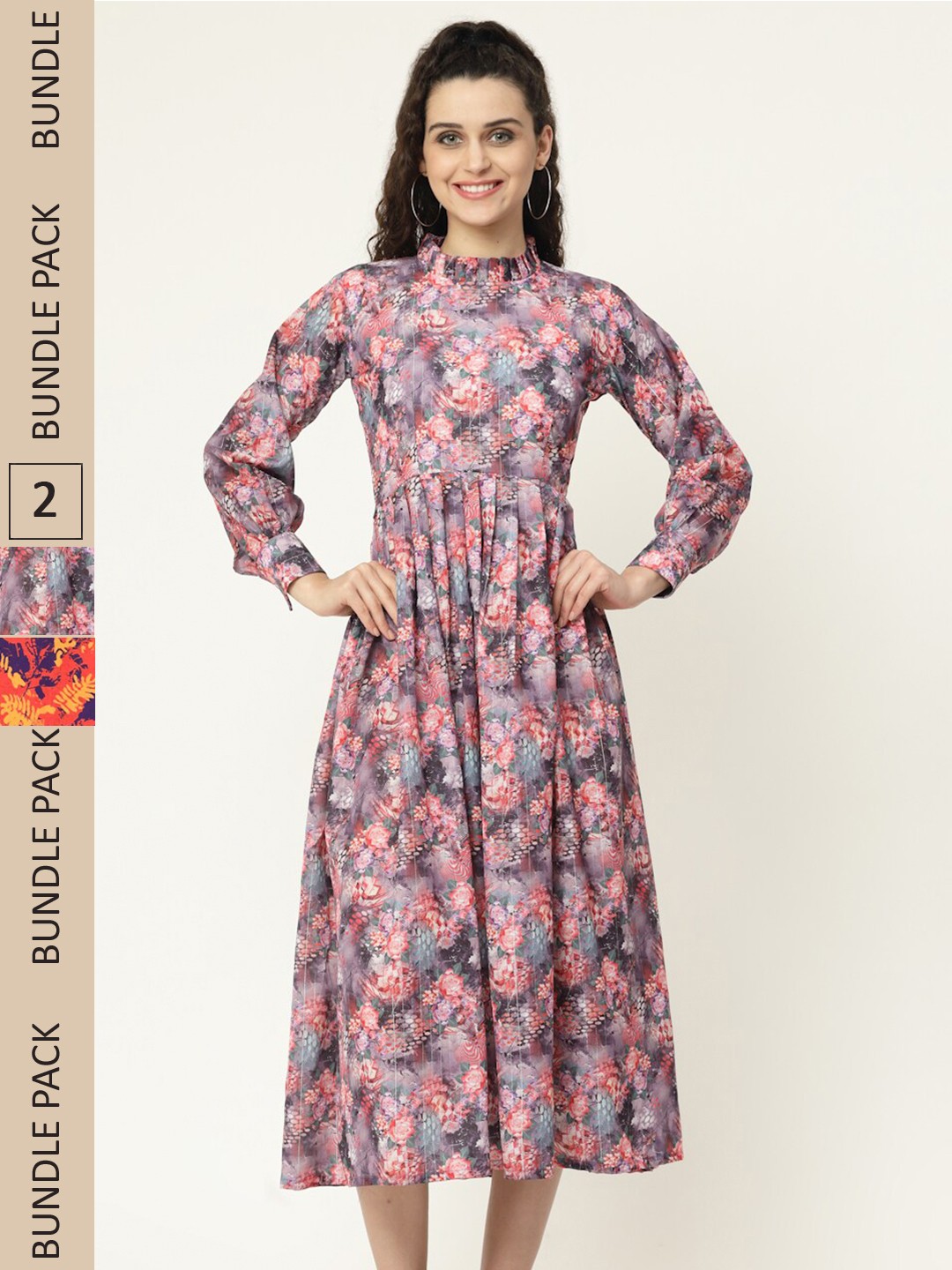 

MISS AYSE Pack of 2 Charcoal & Orange Floral Midi Dress
