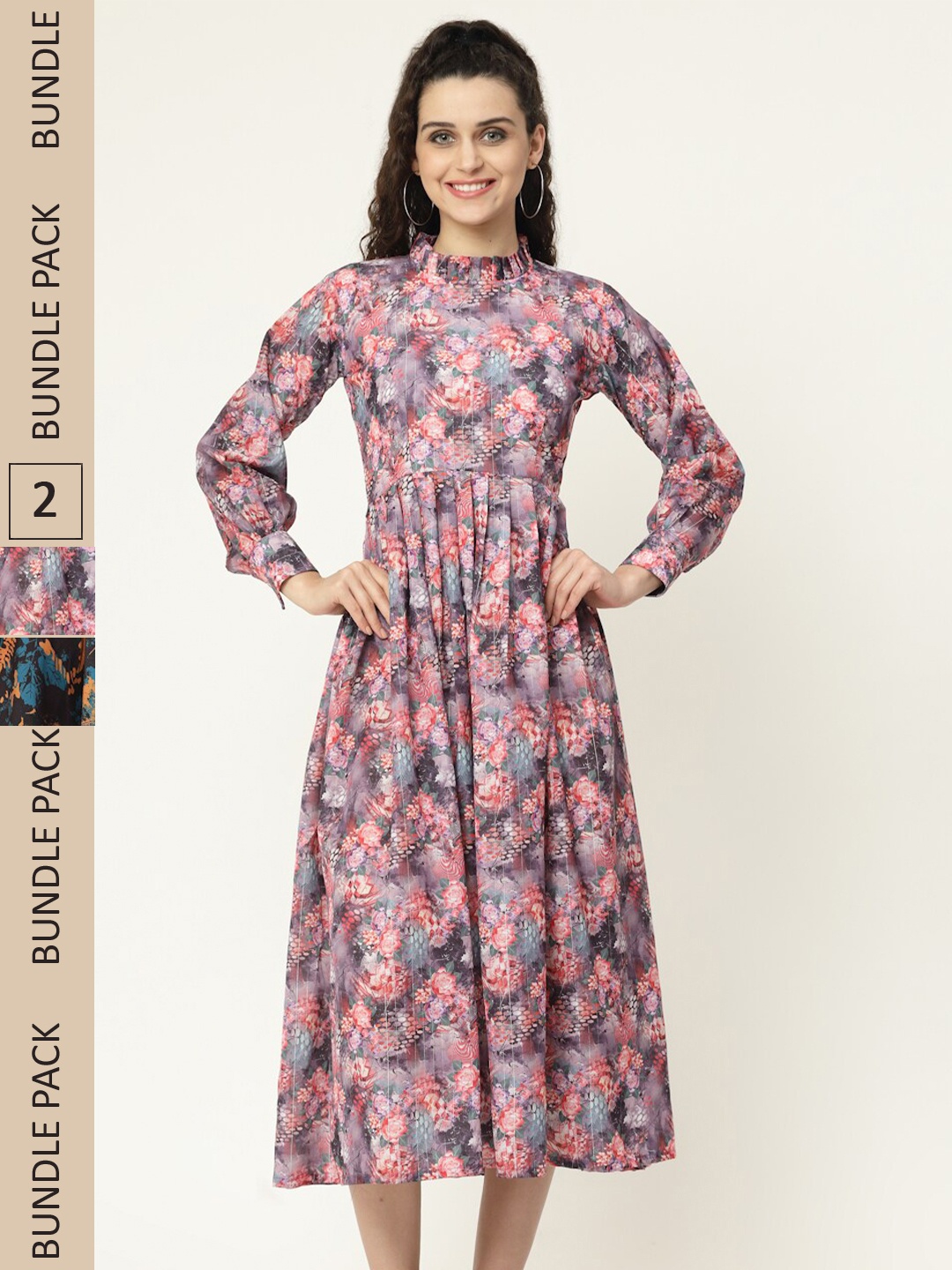 

MISS AYSE Pack of 2 Charcoal & Black Floral Midi Dress