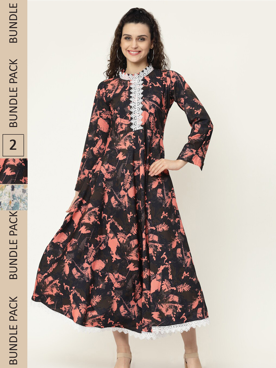 

MISS AYSE Pack of 2 Black & Off White Floral Midi Dress