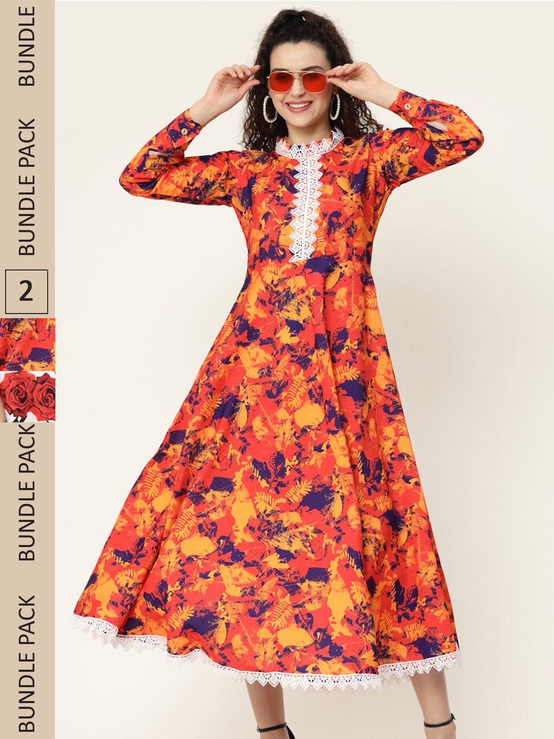 

MISS AYSE Pack of 2 Orange & White Floral Midi Dress
