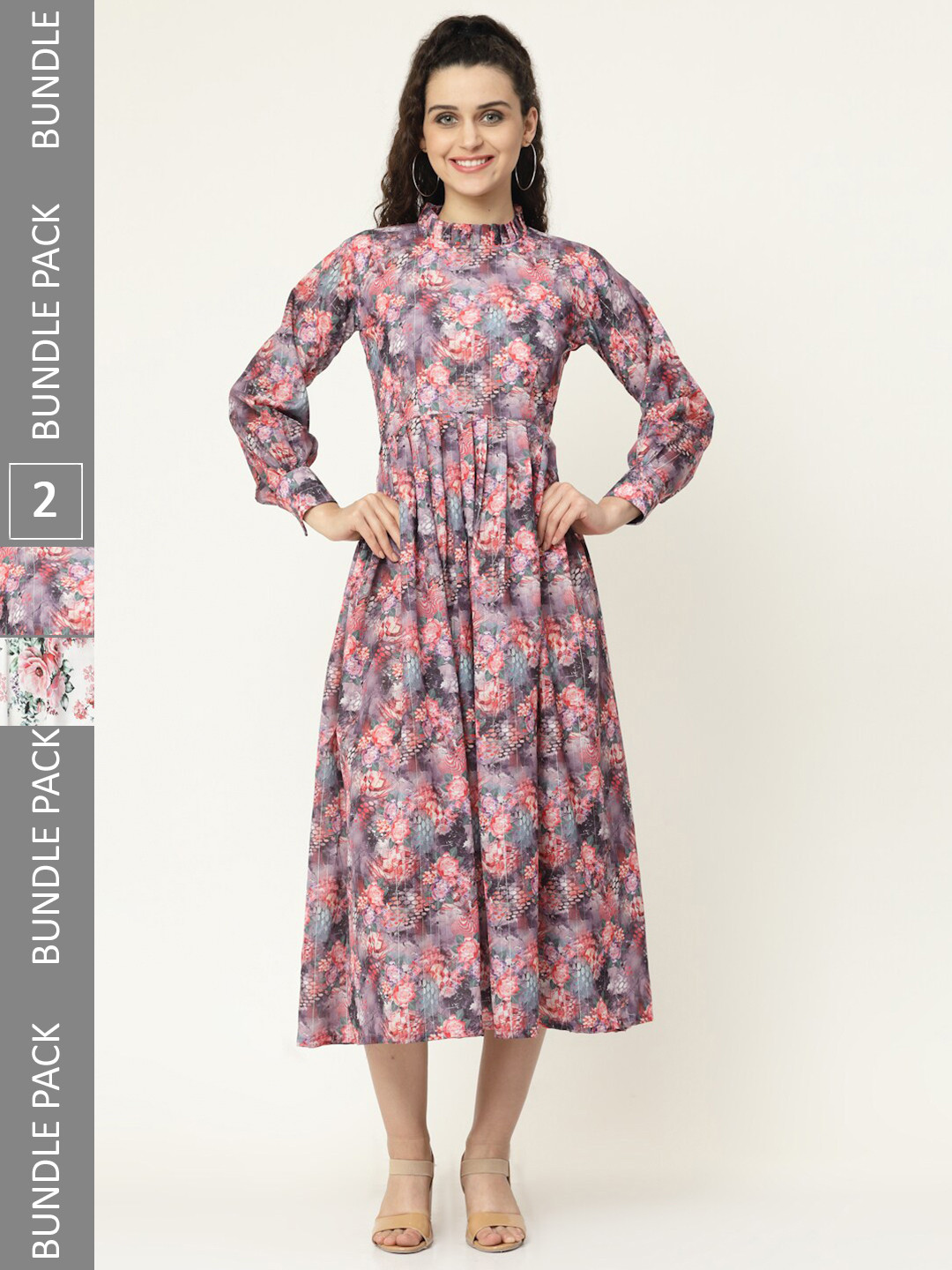 

MISS AYSE Pack of 2 Charcoal & White Floral Midi Dress