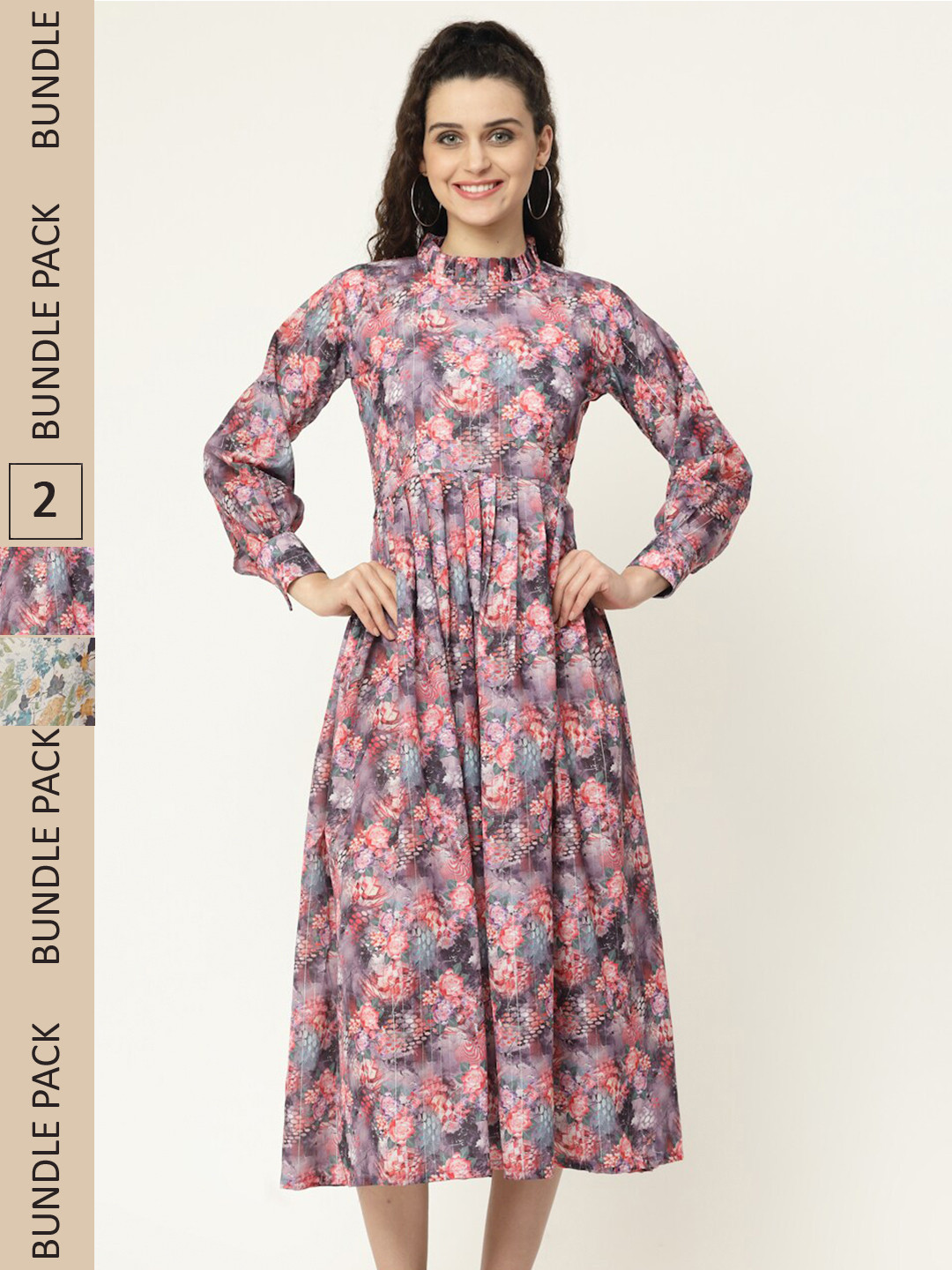 

MISS AYSE Pack of 2 Charcoal & Off White Floral Midi Dress