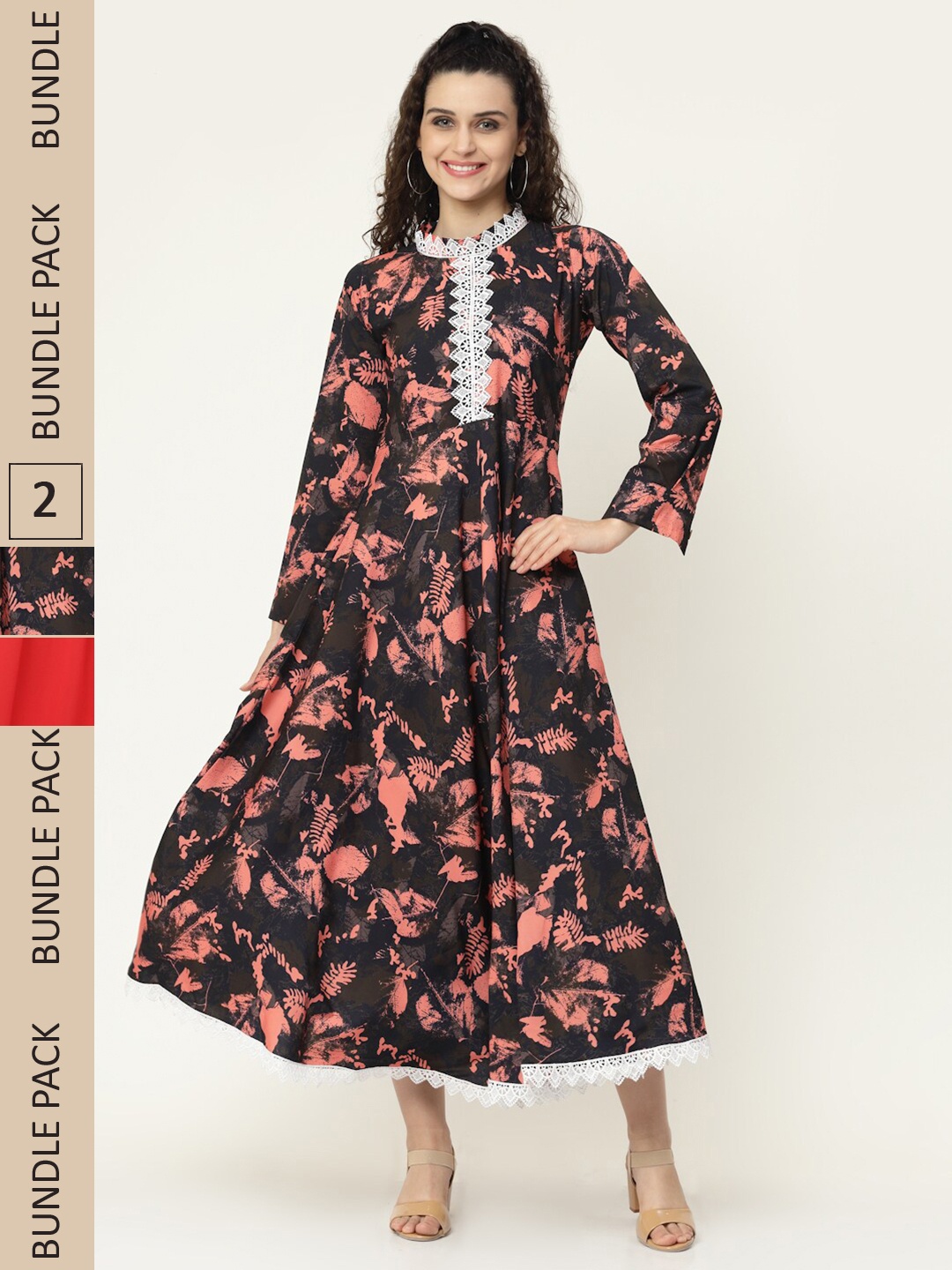 

MISS AYSE Pack of 2 Black & Red Floral Midi Dress