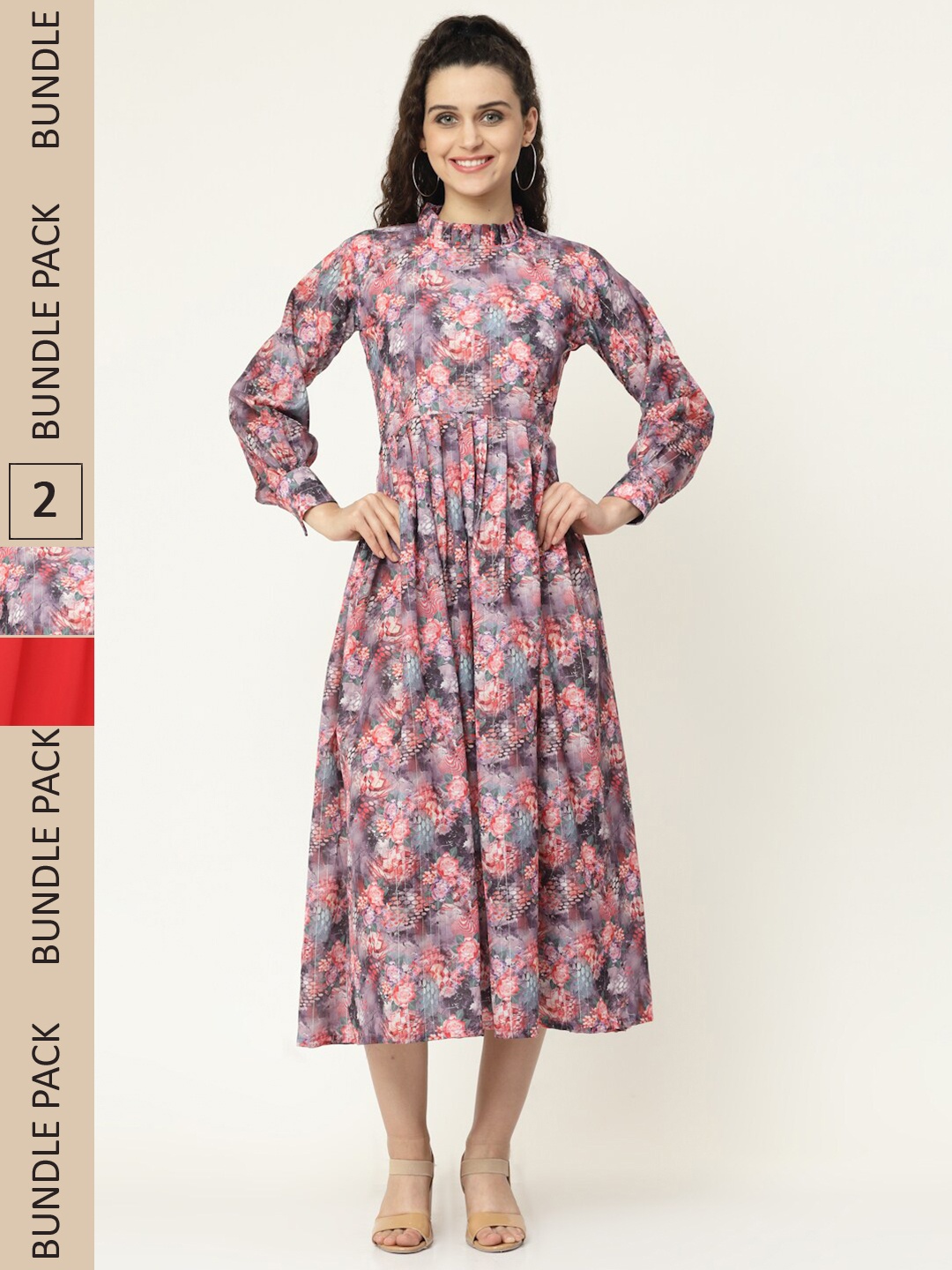 

MISS AYSE Pack of 2 Charcoal & Coral Floral Midi Dress