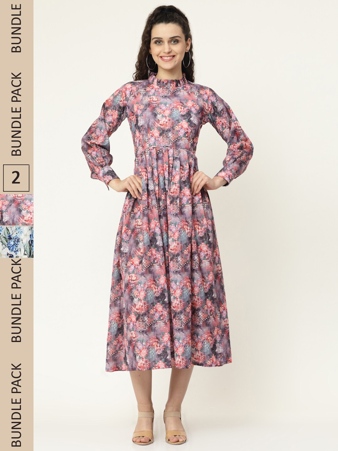 

MISS AYSE Pack of 2 Charcoal & Blue Floral Midi Dress