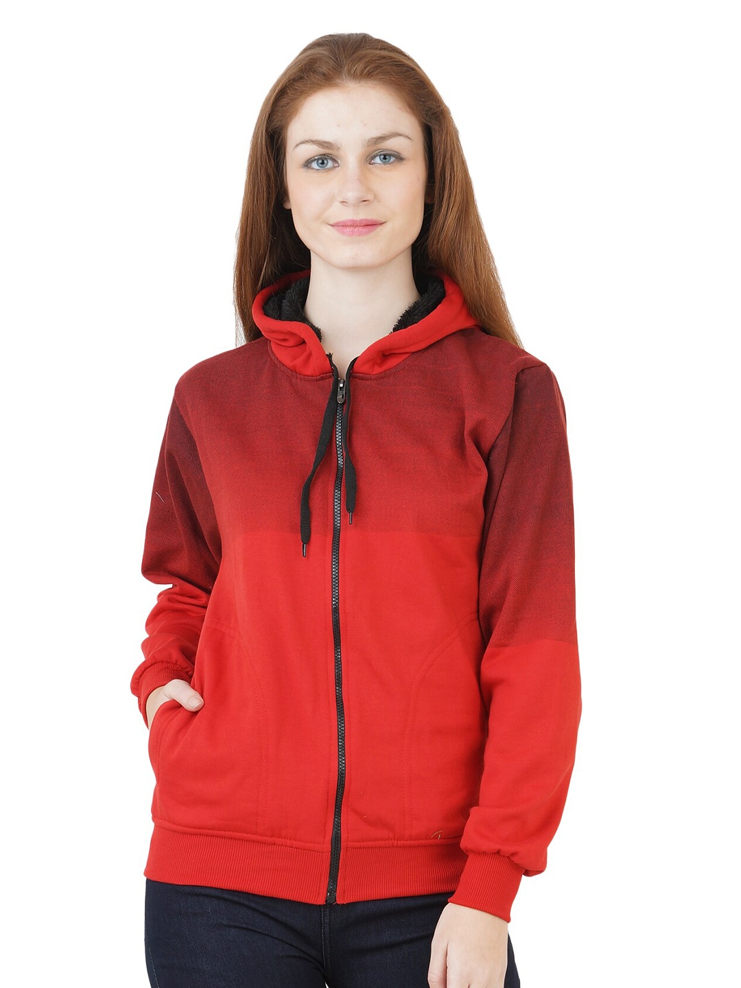 

ahhaaaa Women Red Cotton Hooded Sweatshirt