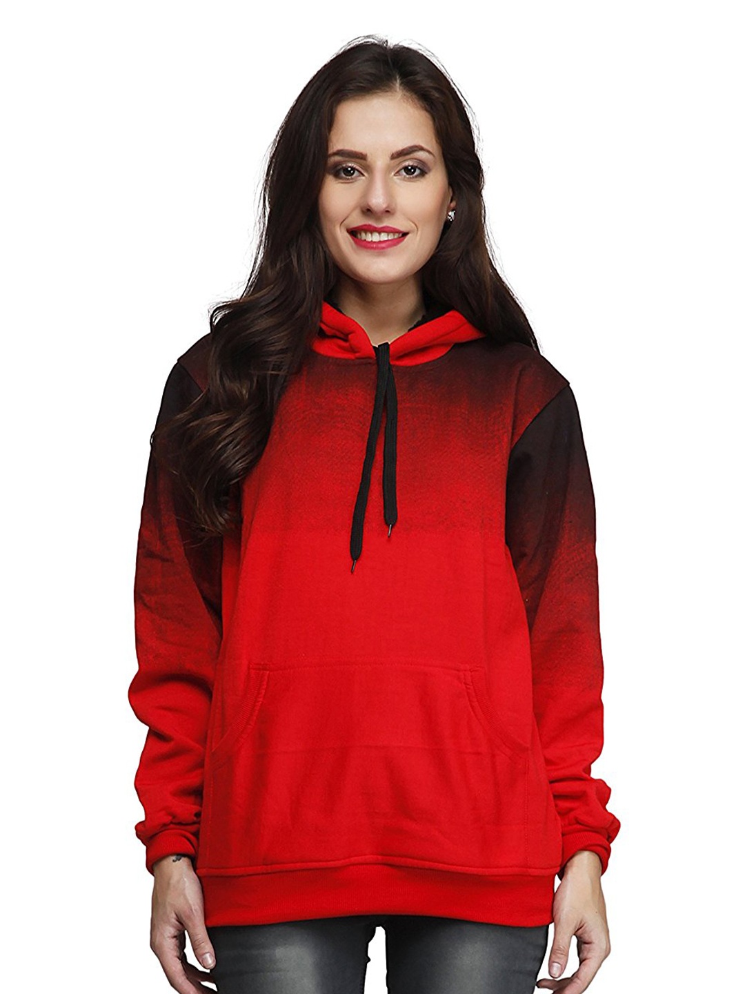 

ahhaaaa Women Red Cotton Hooded Sweatshirt