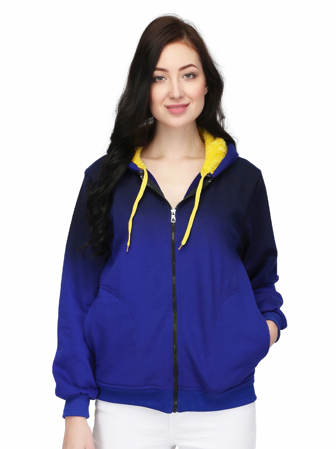 

ahhaaaa Women Blue Cotton Hooded Sweatshirt