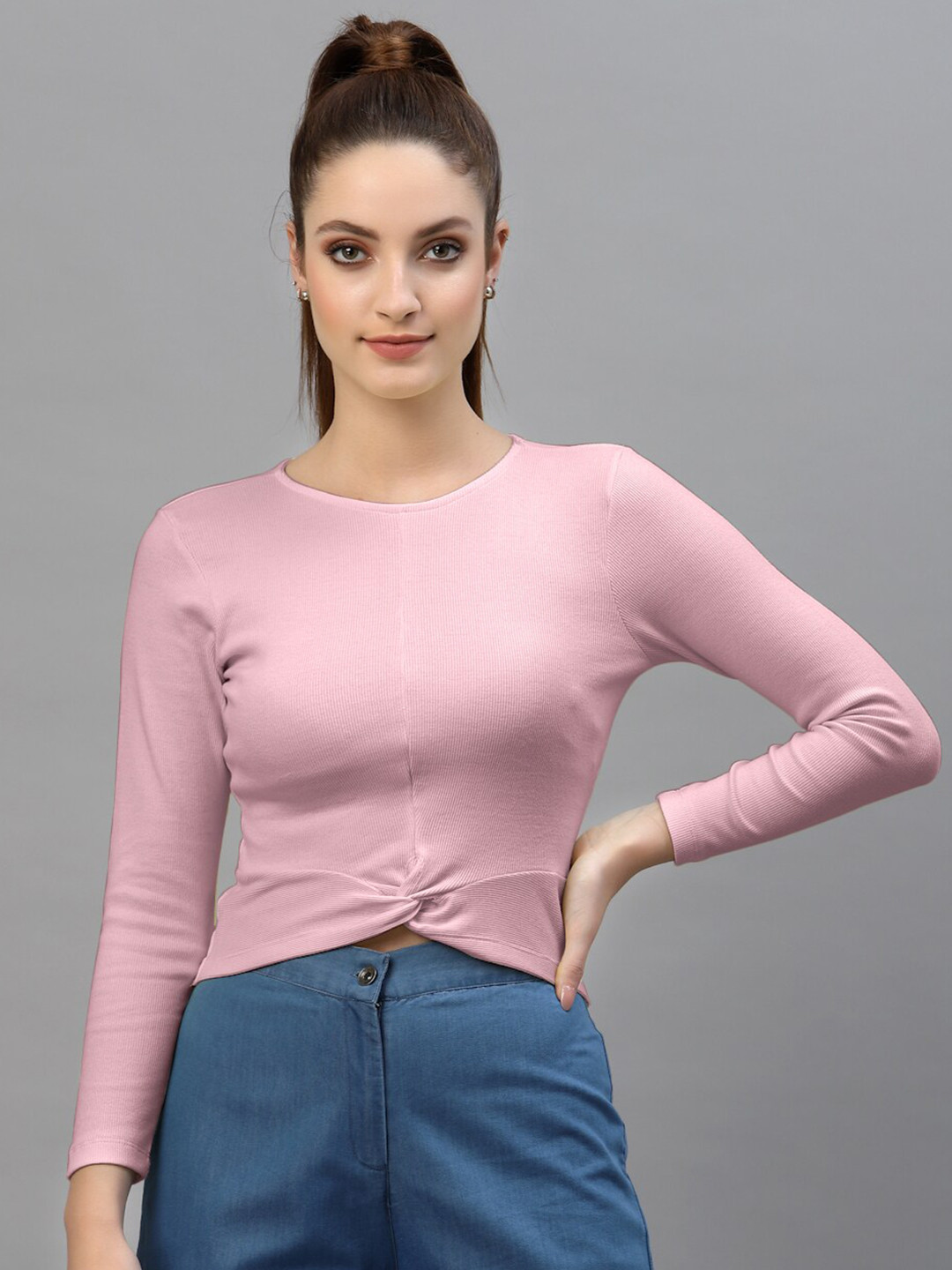 

Friskers Pink Fitted Rib Crop Top