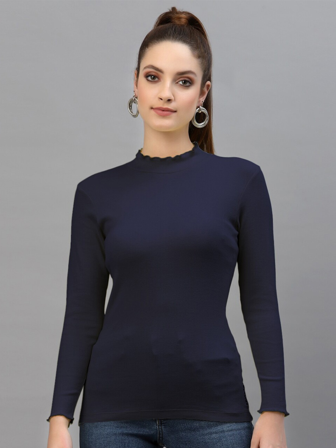 

Friskers Navy Blue Fitted Rib Top