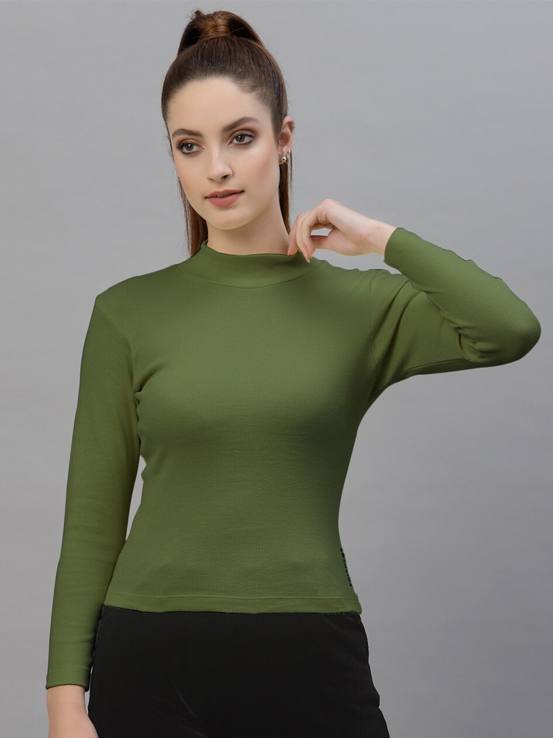 

Friskers Olive Green Fitted Rib Crop Top