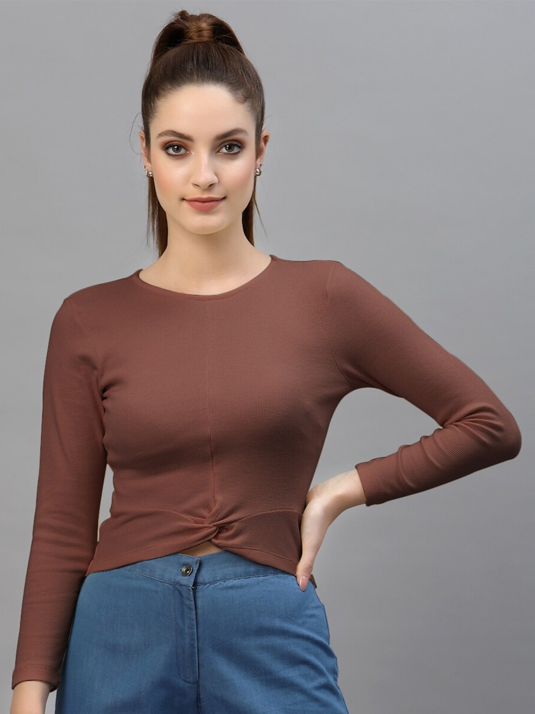 

Friskers Brown Casual Crop Top