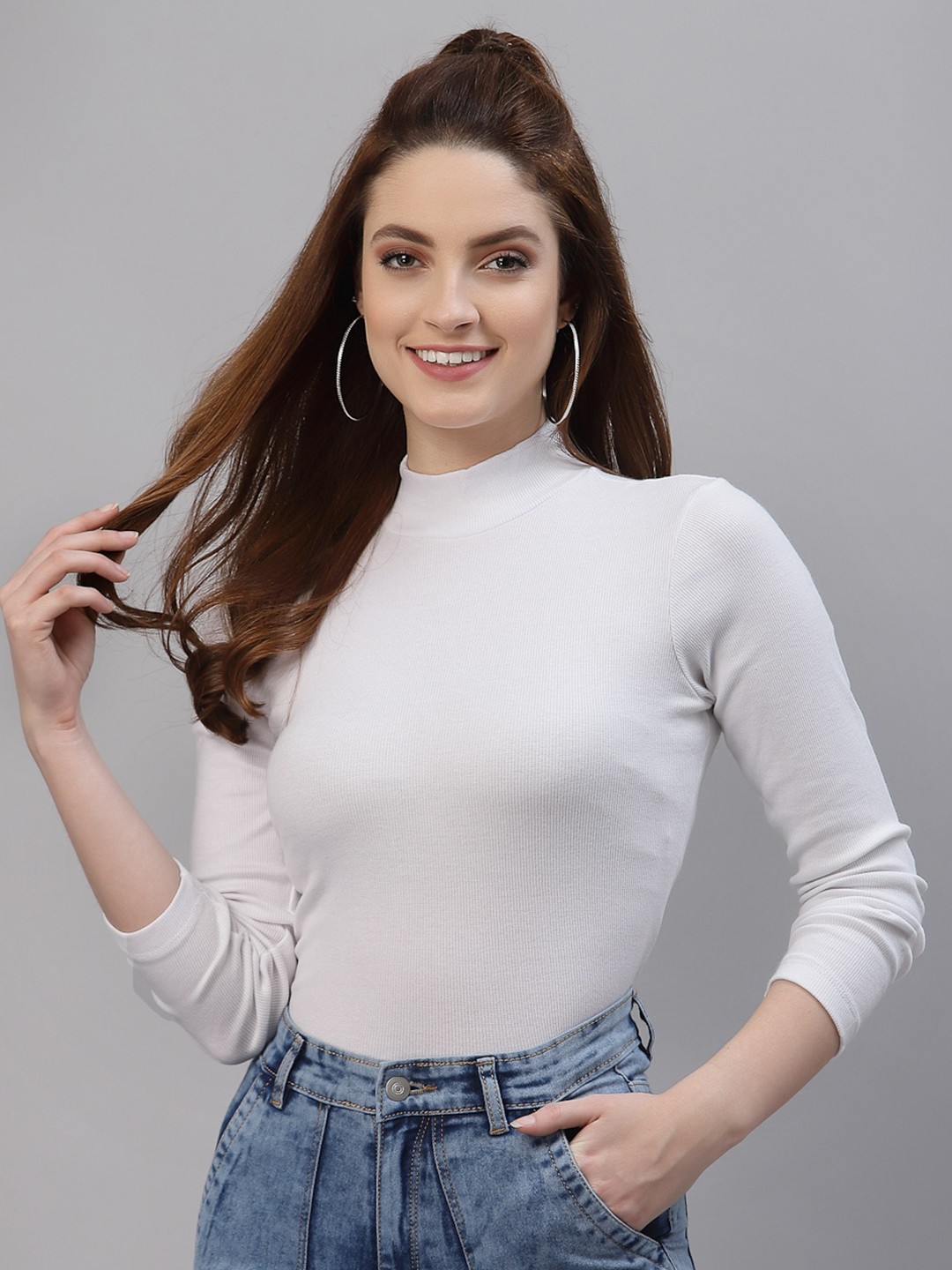 

Friskers High Neck Long Sleeves Fitted Top, White