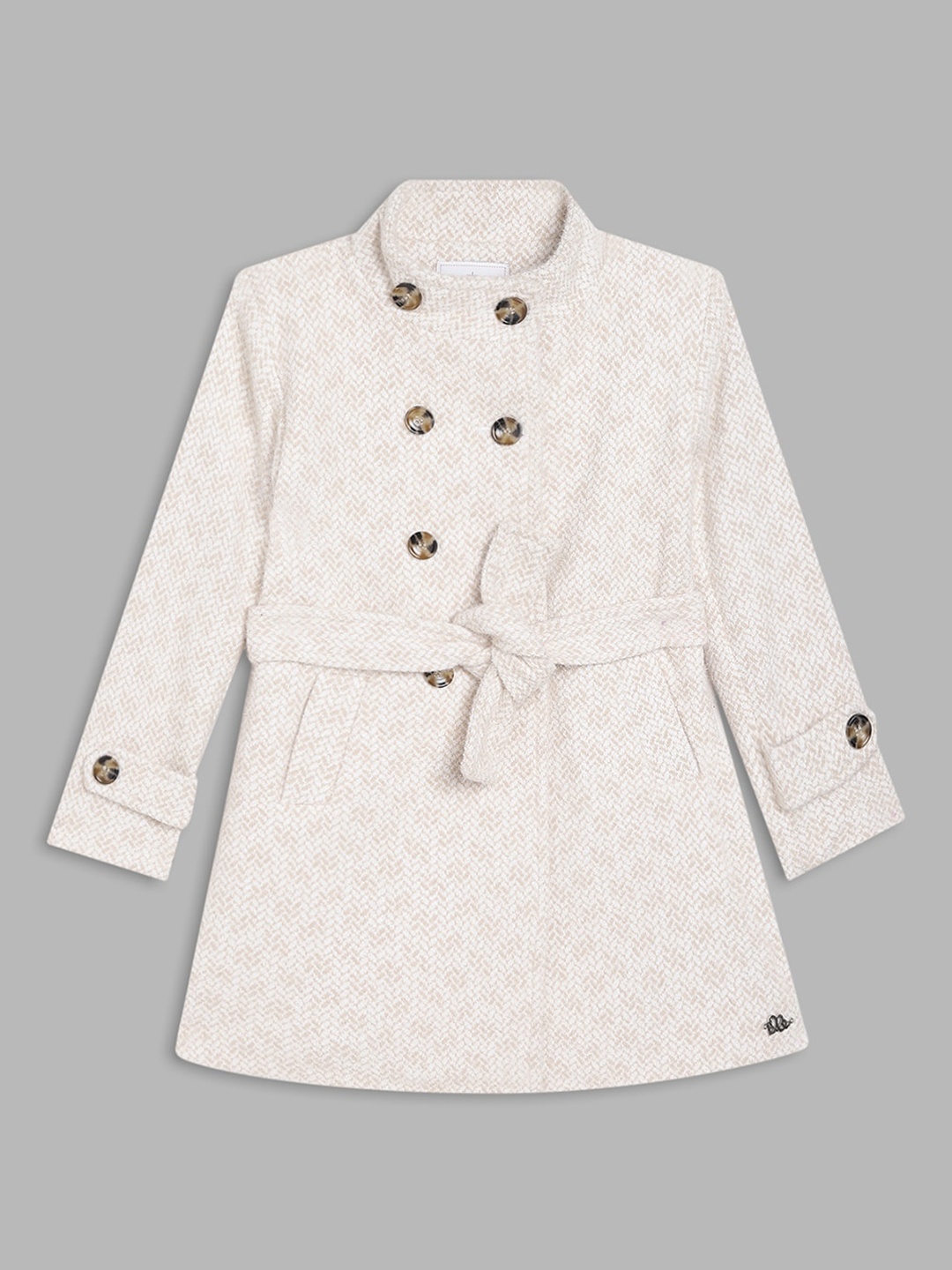 

ELLE Beige Girls Self-Deigned Double-Breasted Trench coat