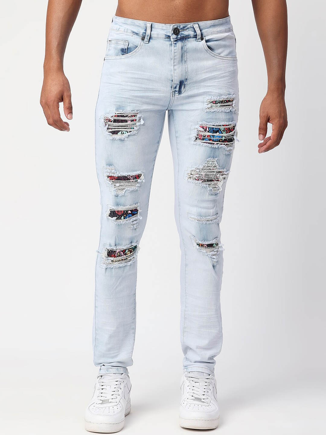 

WAIMEA Men Blue Skinny Fit Highly Distressed Heavy Fade Stretchable Jeans