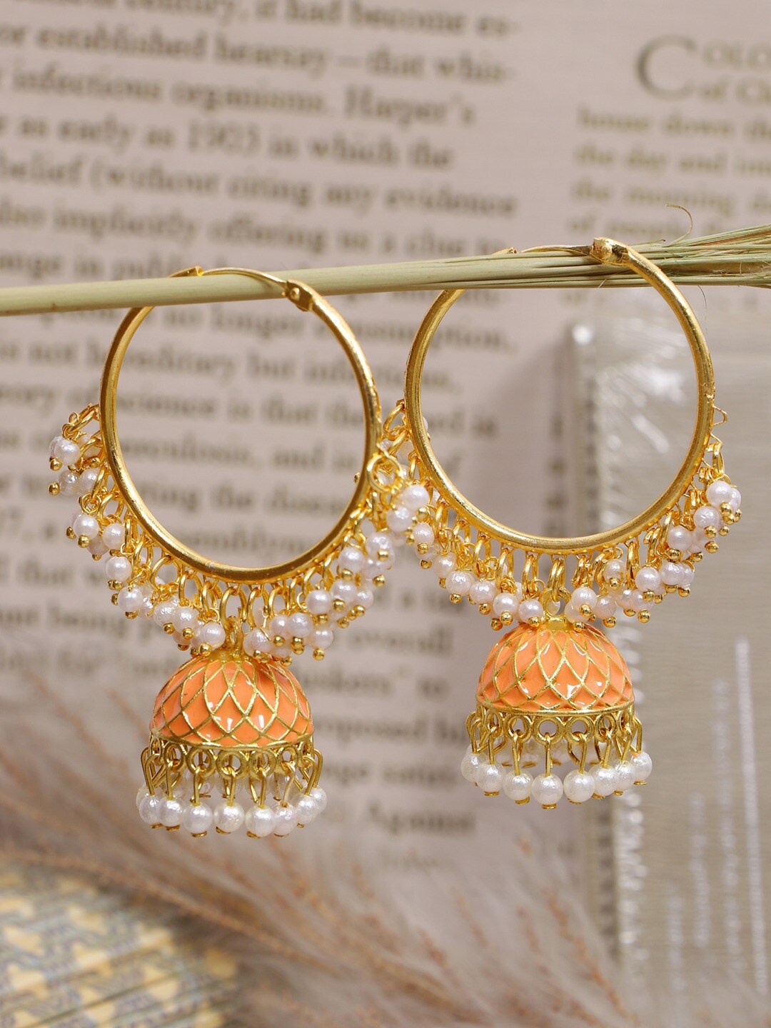 

Crunchy Fashion Orange Gold-Plated Contemporary Jhumkas Earrings