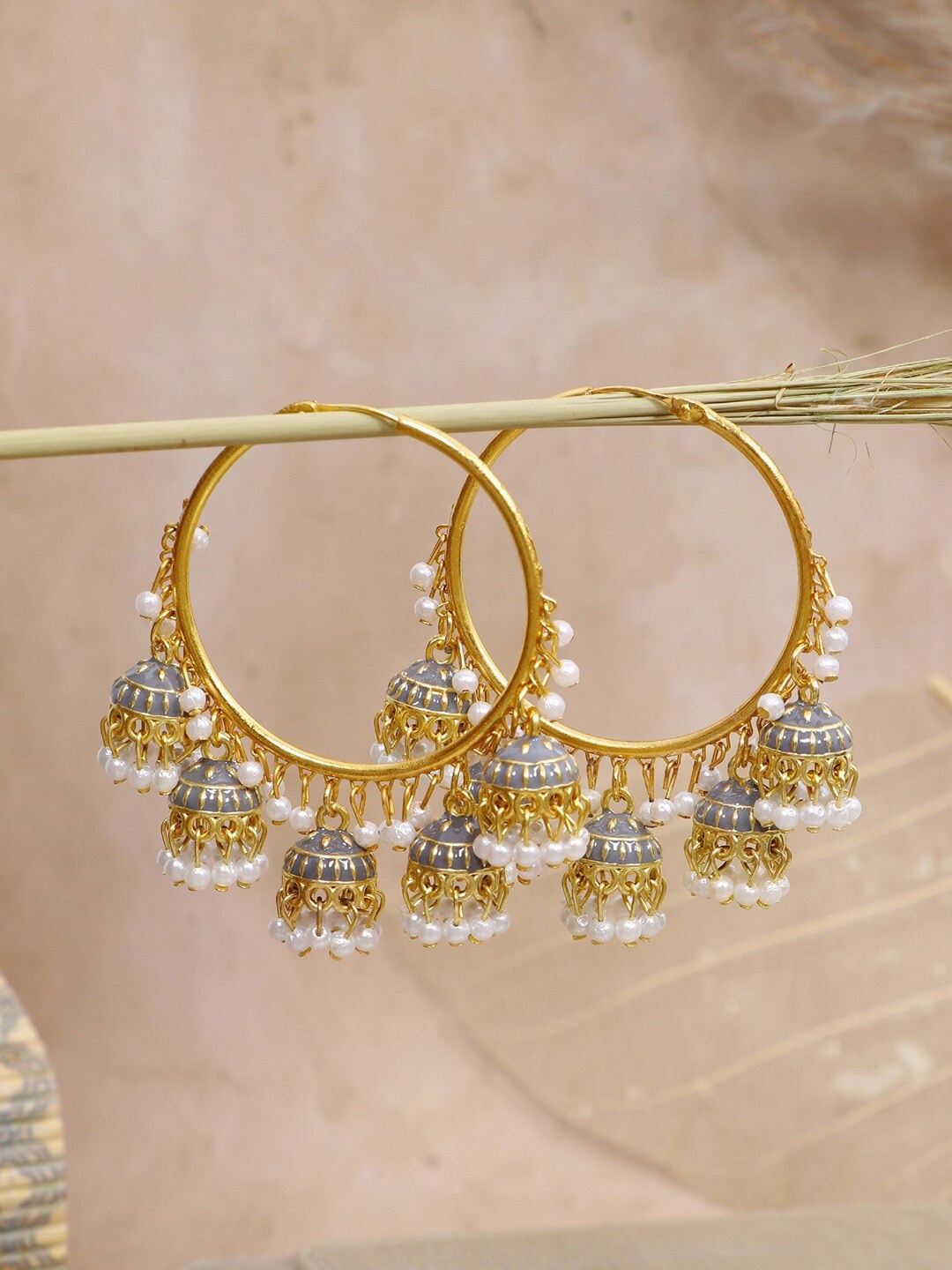 

Crunchy Fashion Grey Gold-Plated Contemporary Hoop Earrings