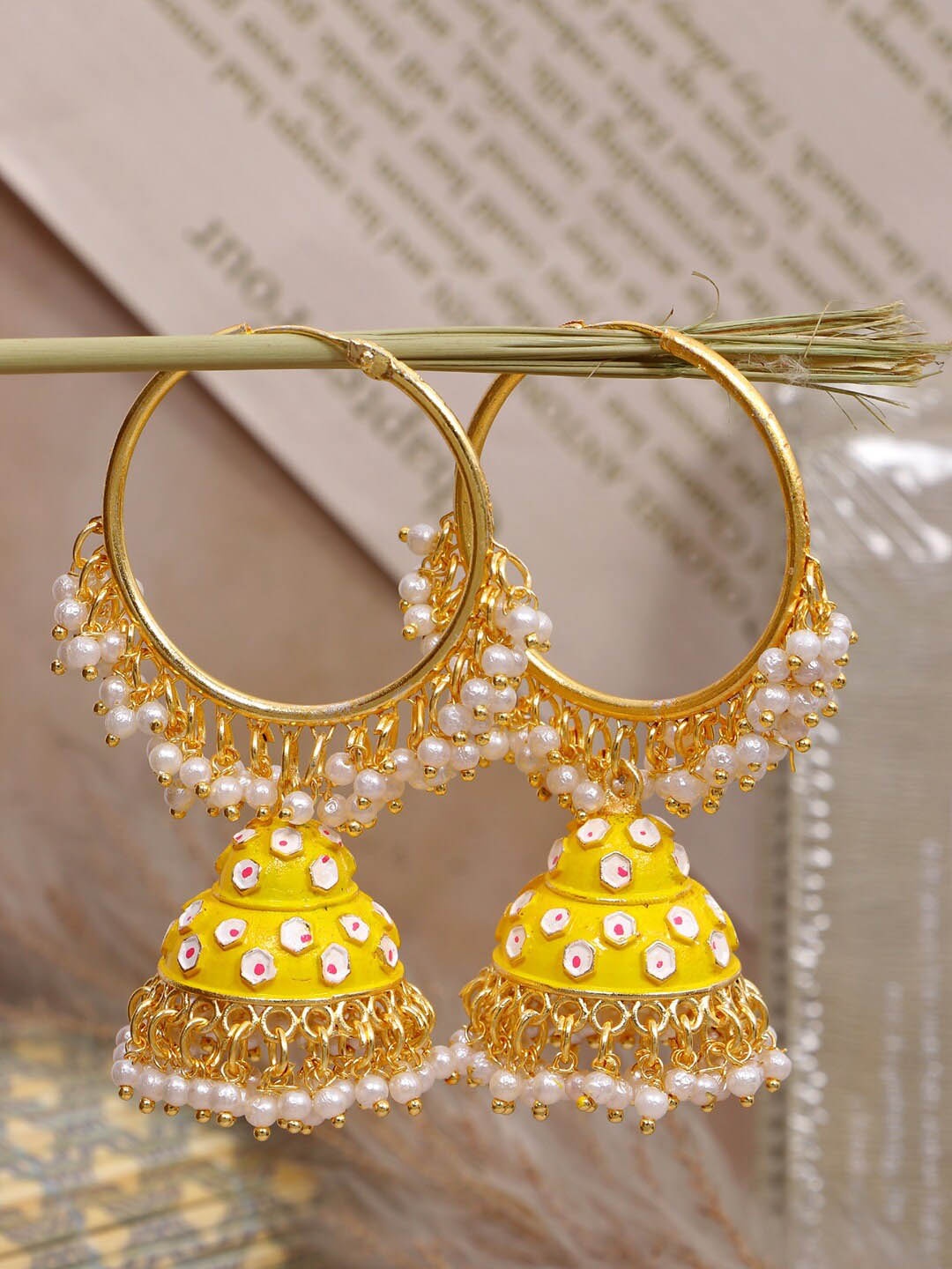 

Crunchy Fashion Yellow Gold-Plated Classic Jhumkas Earrings