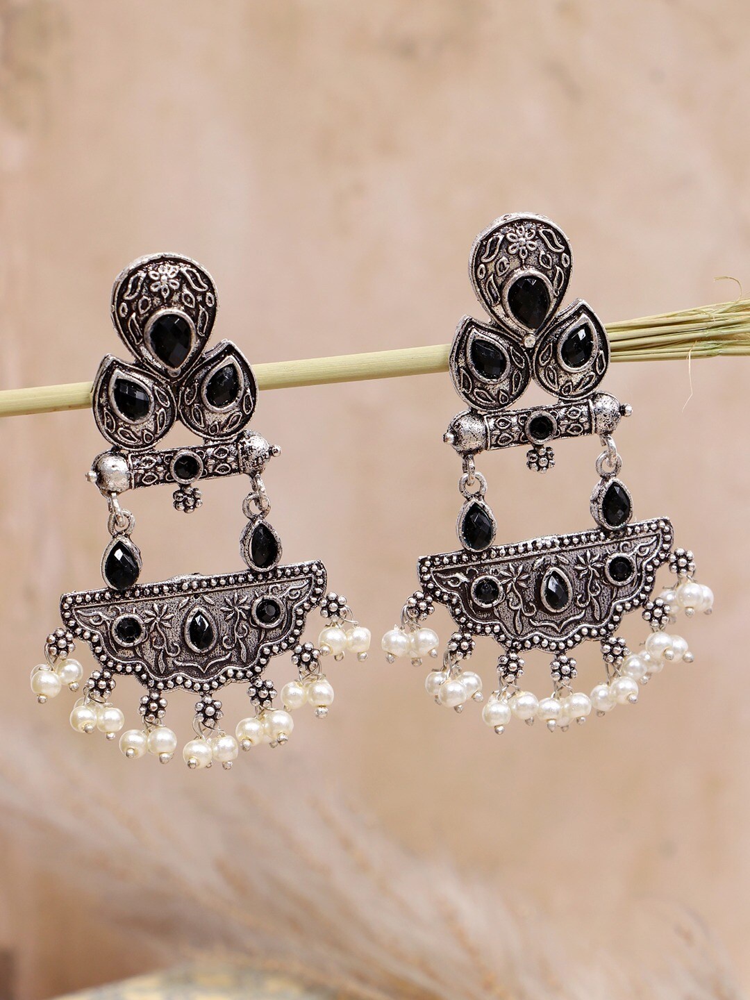

Crunchy Fashion Silver-Plated Black Classic Drop Earrings