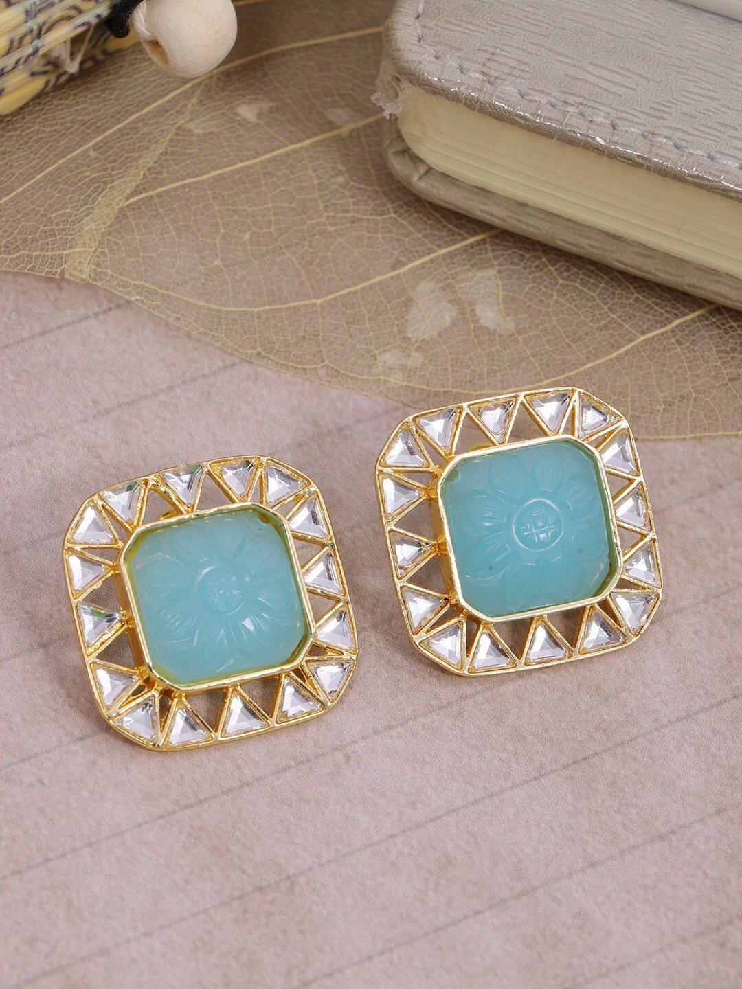 

Crunchy Fashion Blue Gold-Plated Classic Studs Earrings
