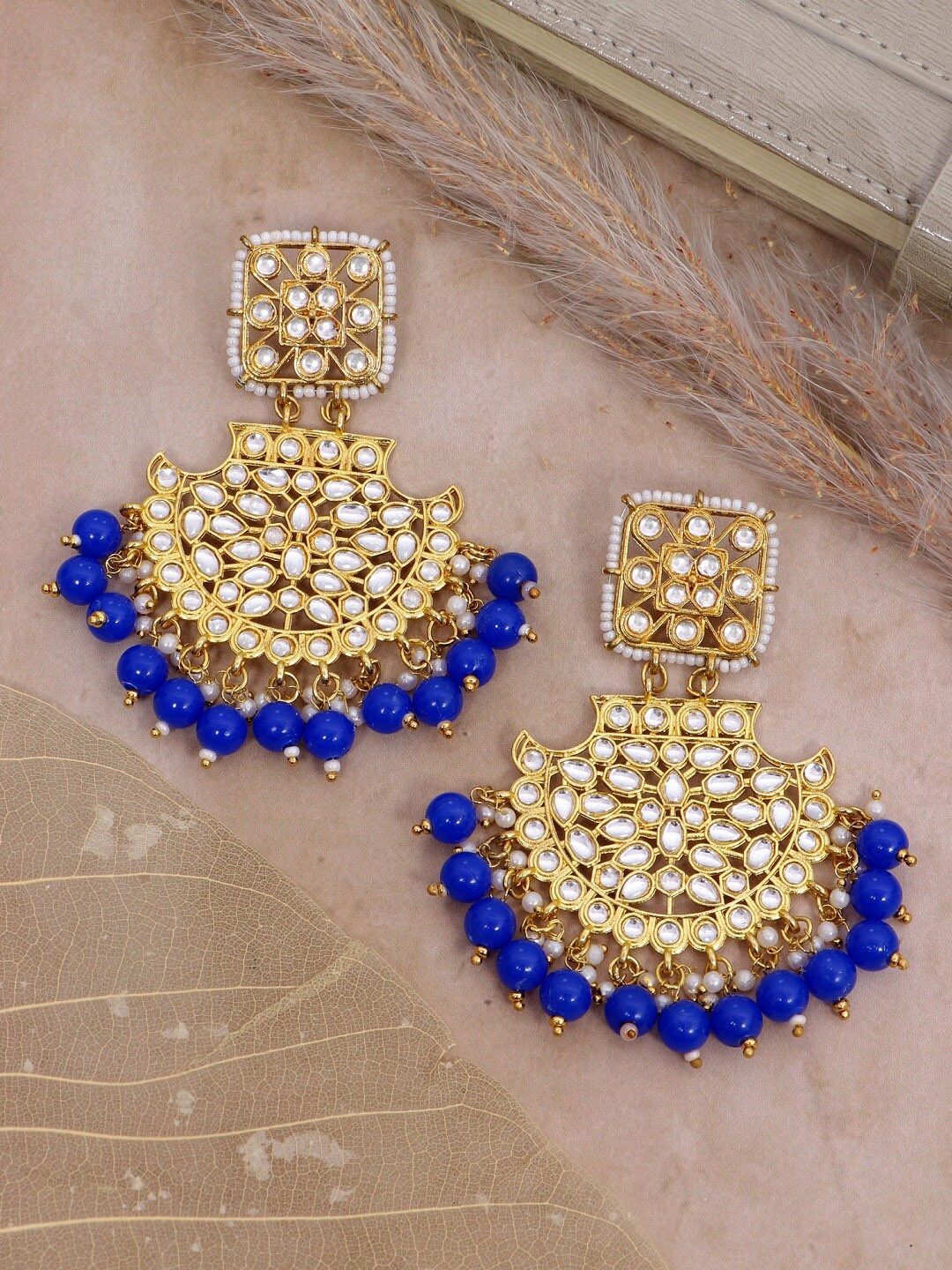 

Crunchy Fashion Blue Gold-Plated Classic Chandbalis Earrings