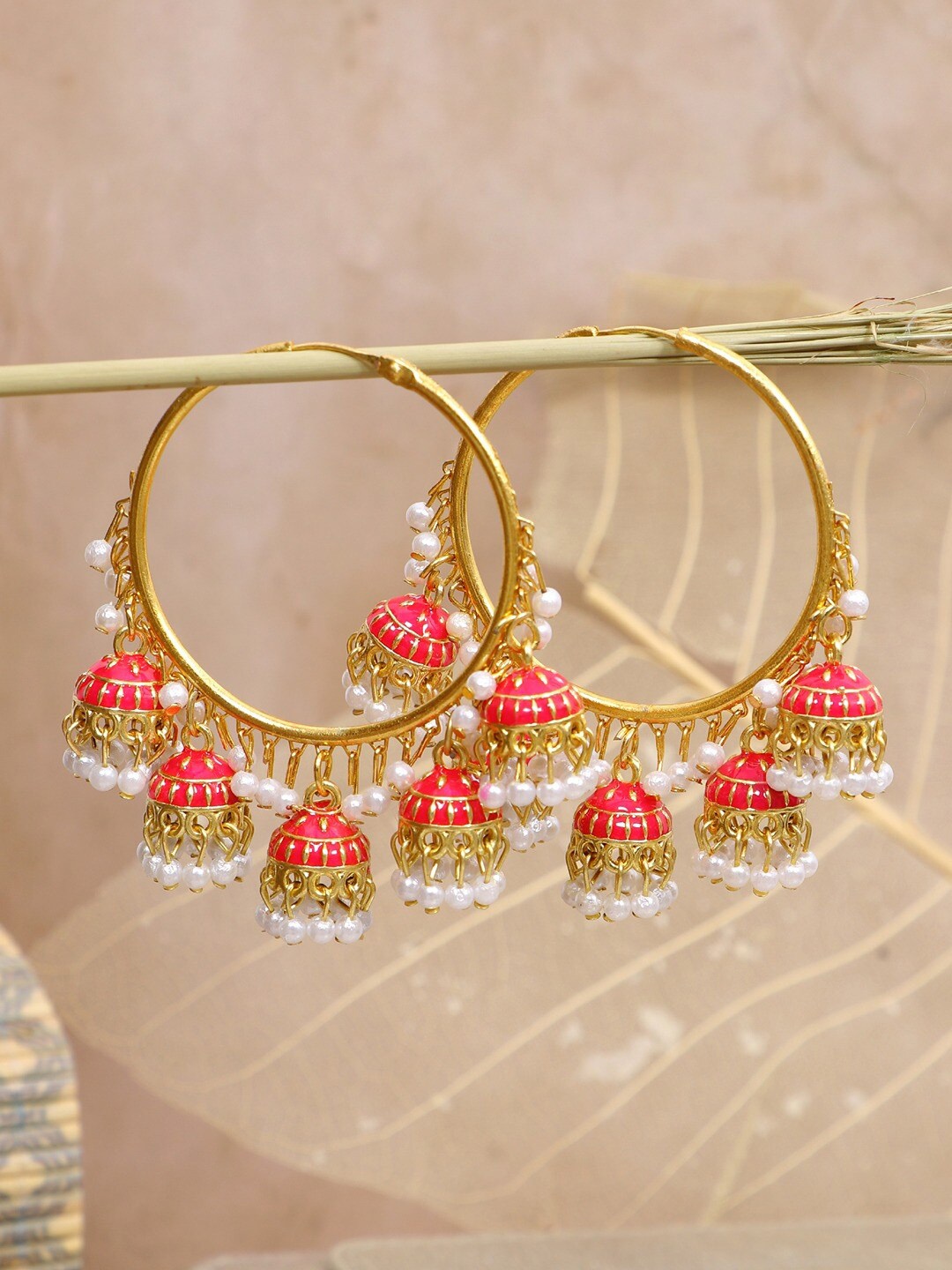 

Crunchy Fashion Red Gold-Plated Contemporary Jhumkas Earrings