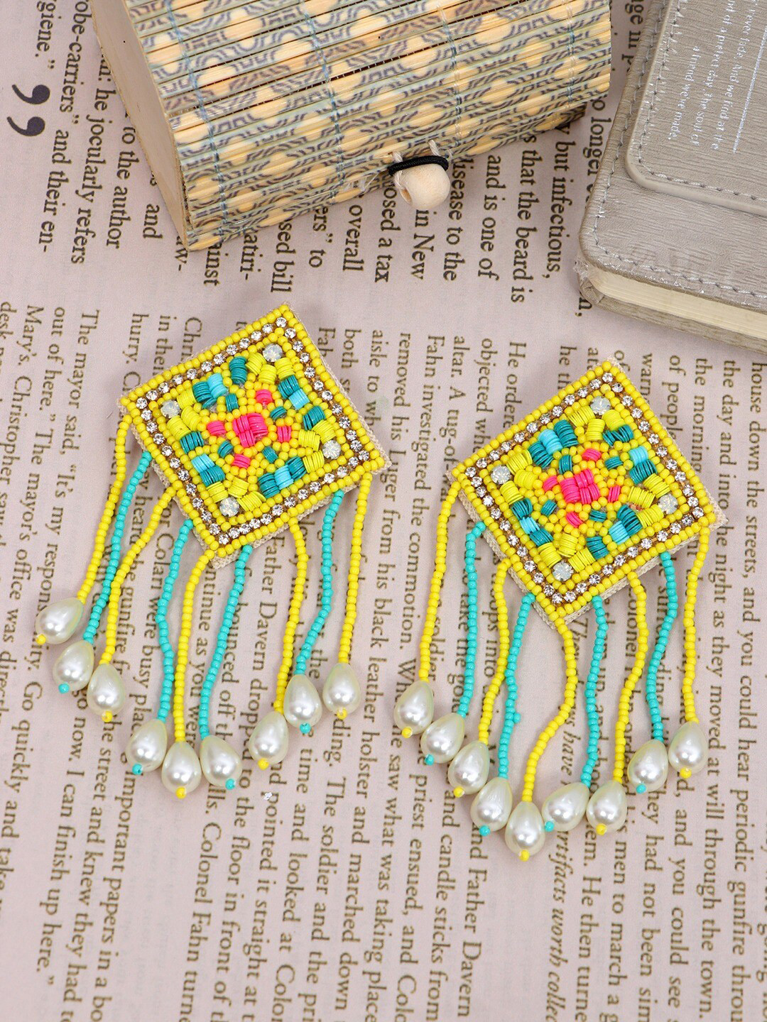 

Crunchy Fashion Yellow & Turquoise Blue Contemporary Drop Earrings