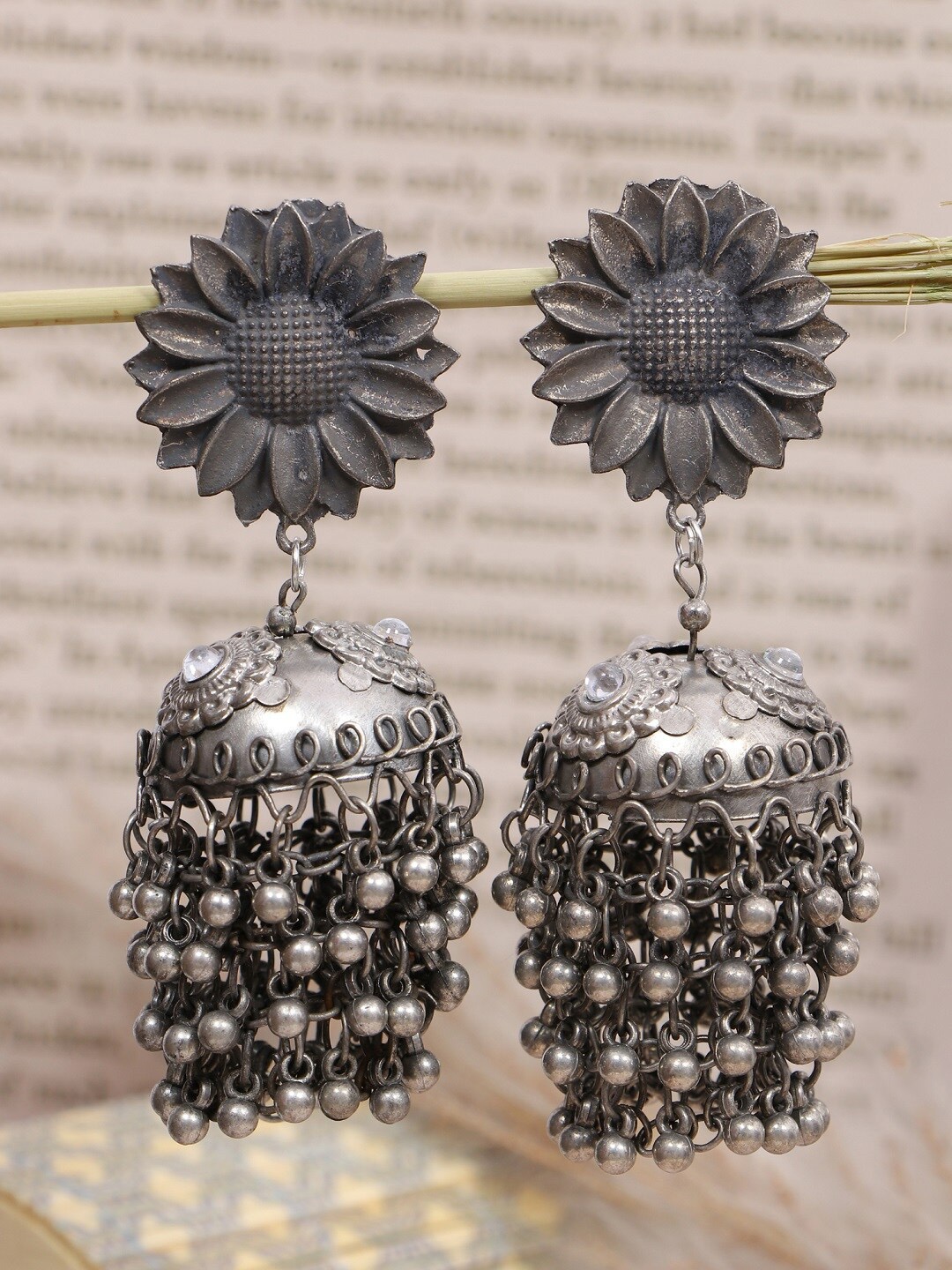 

Crunchy Fashion Silver-Toned Classic Jhumkas Earrings