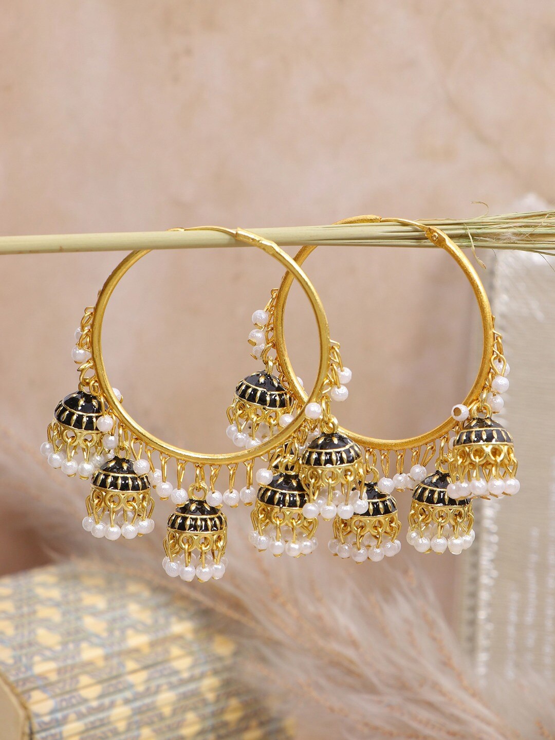

Crunchy Fashion Black Gold-Plated Classic Jhumkas Earrings