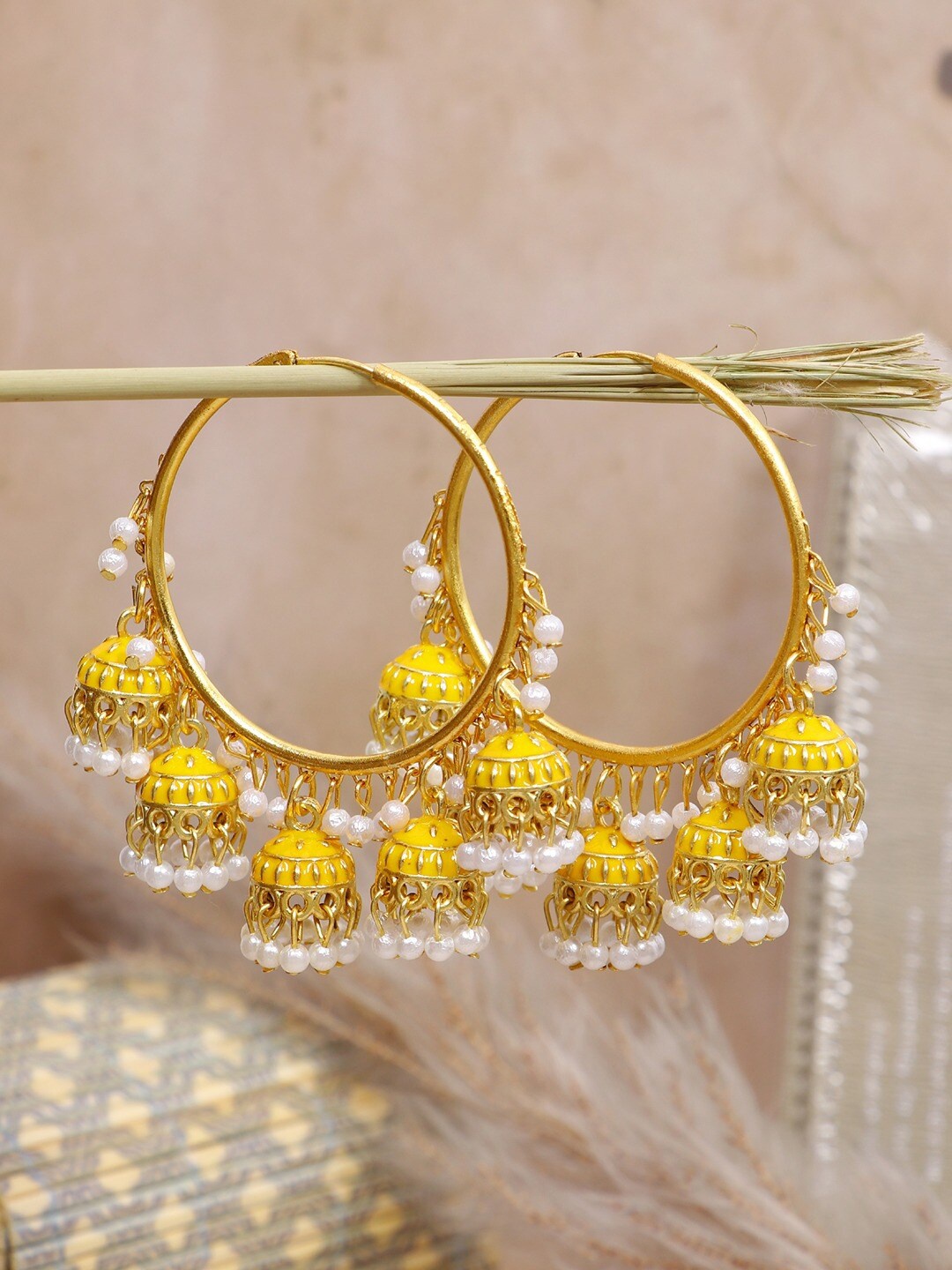 

Crunchy Fashion Yellow Gold Plated Classic Jhumkas Earrings