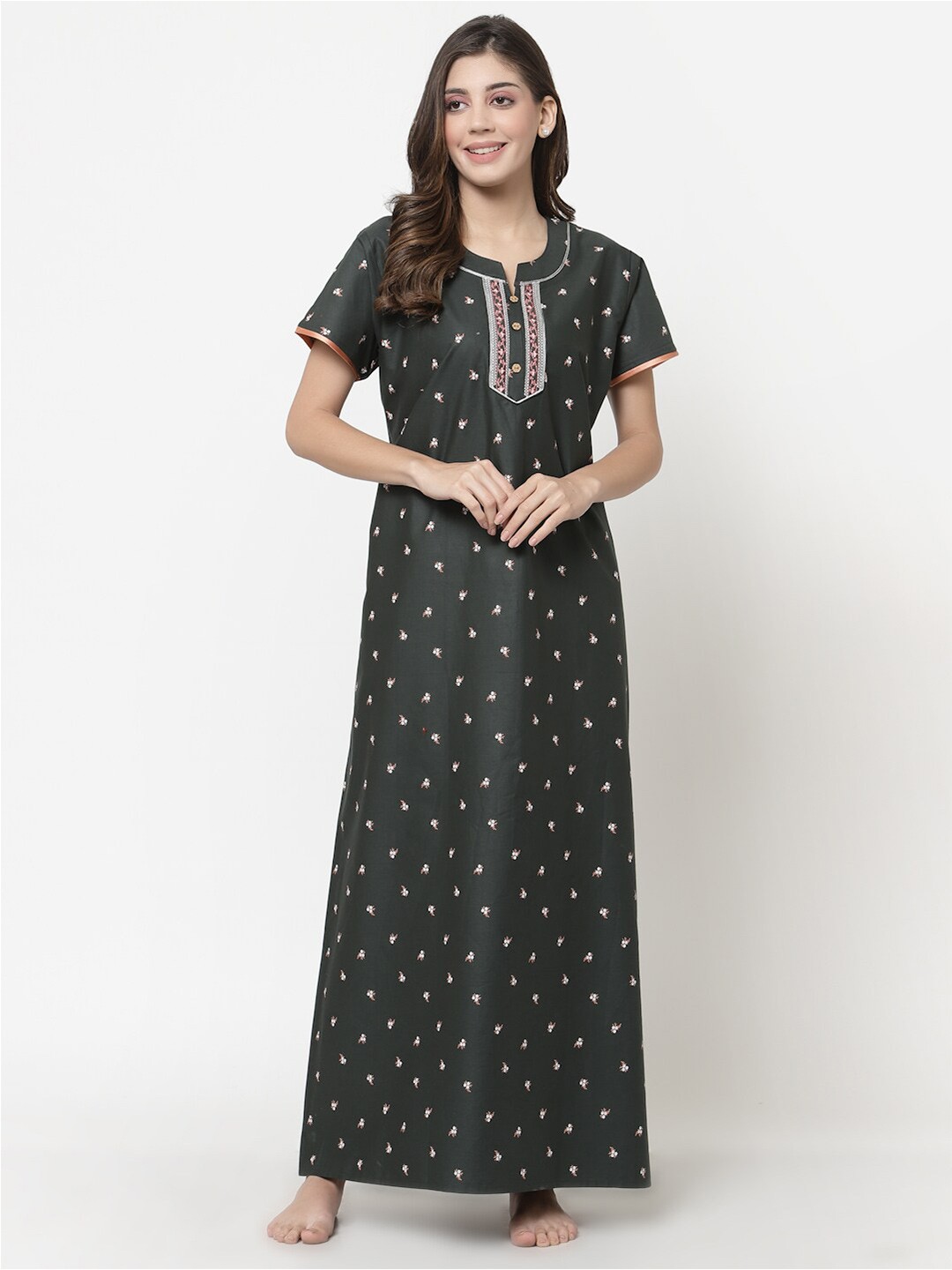 

Sweet Dreams Grey Printed Maxi Pure Cotton Nightdress