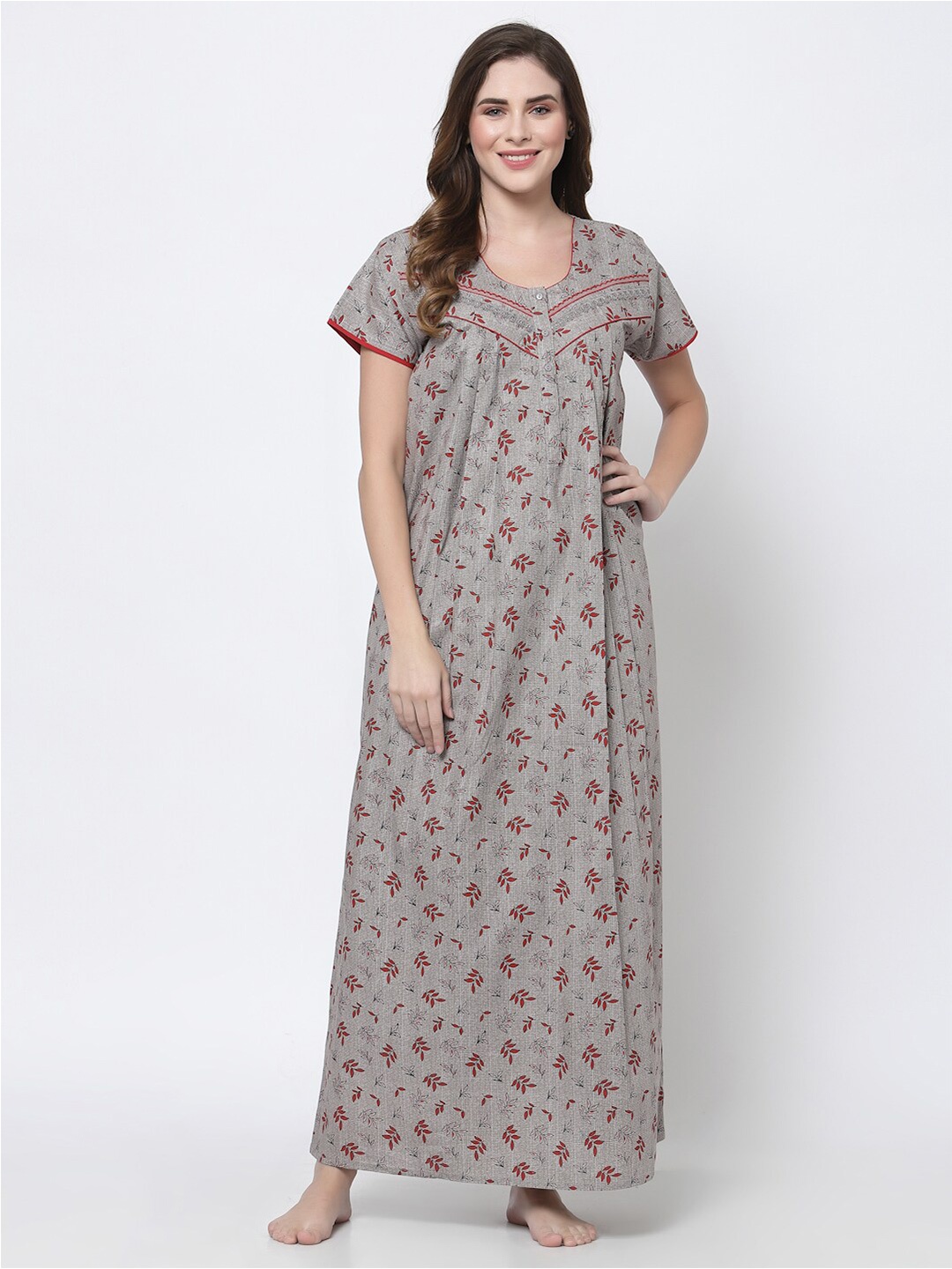 

Sweet Dreams Grey Printed Pure Cotton Maxi Nightdress