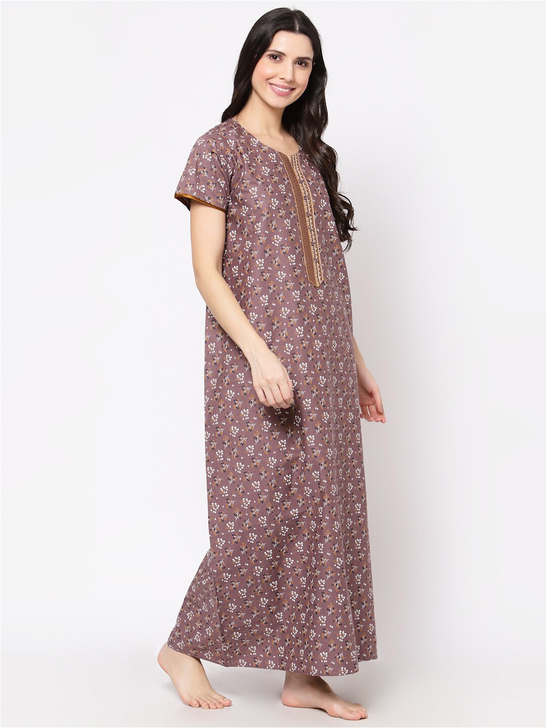 

Sweet Dreams Mauve Printed Maxi Pure Cotton Nightdress