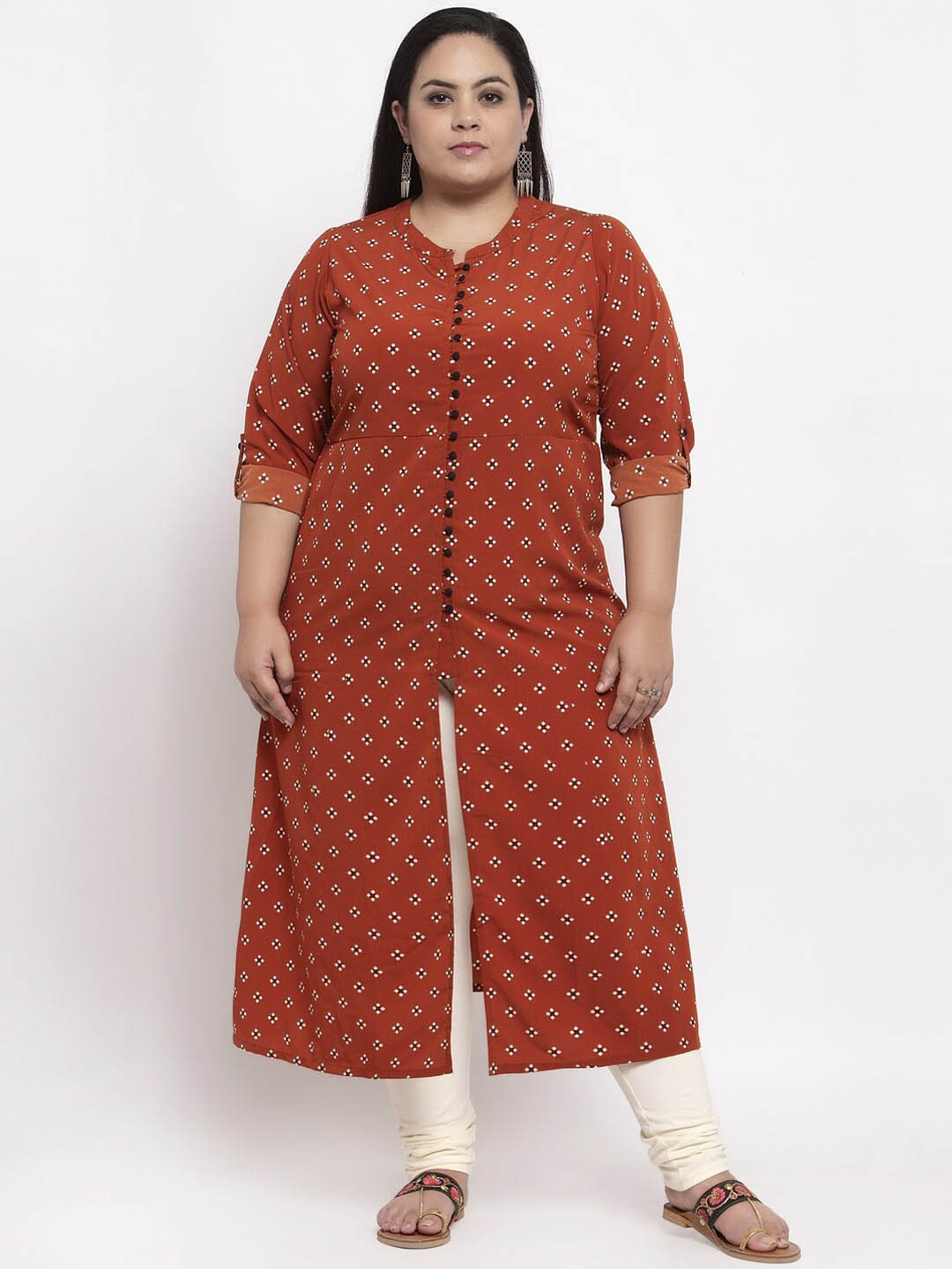 

plusS Women Rust Ethnic Motifs Printed Kurta