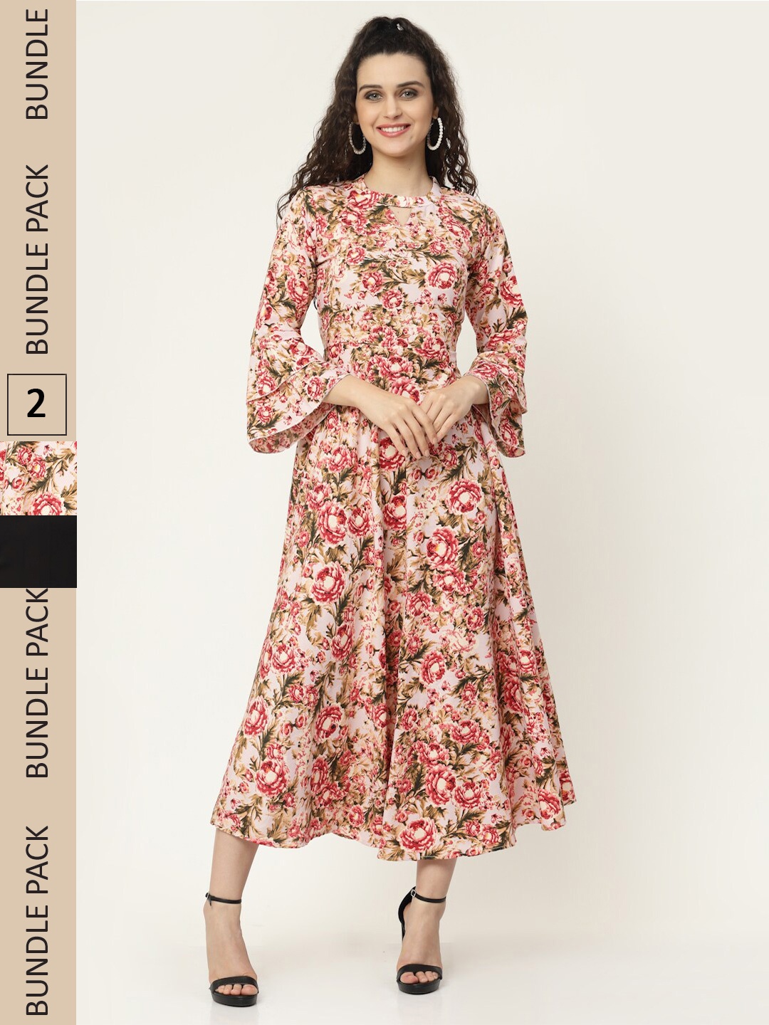 

MISS AYSE Pack Of 2 Peach & Black Floral Maxi Dress