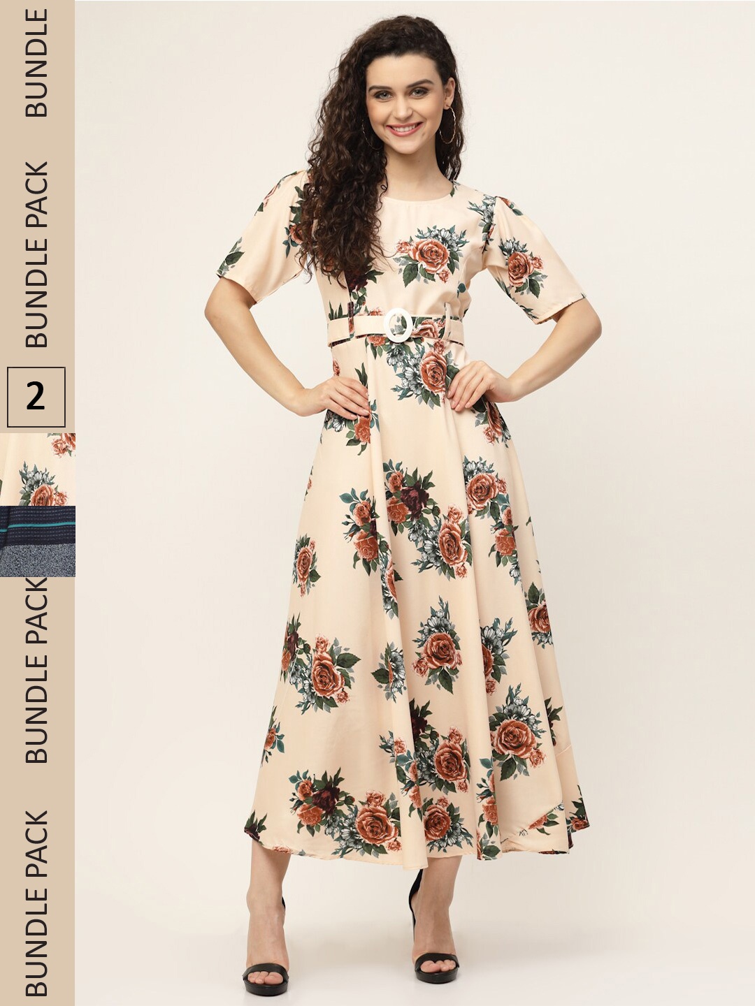 

MISS AYSE Beige & Navy Blue Floral Maxi Dress