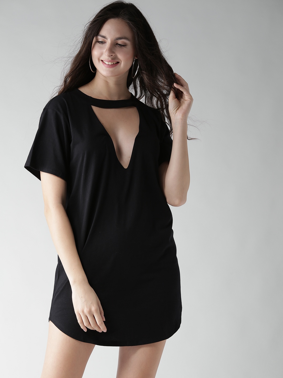 

FOREVER 21 Women Black Solid T-shirt Dress