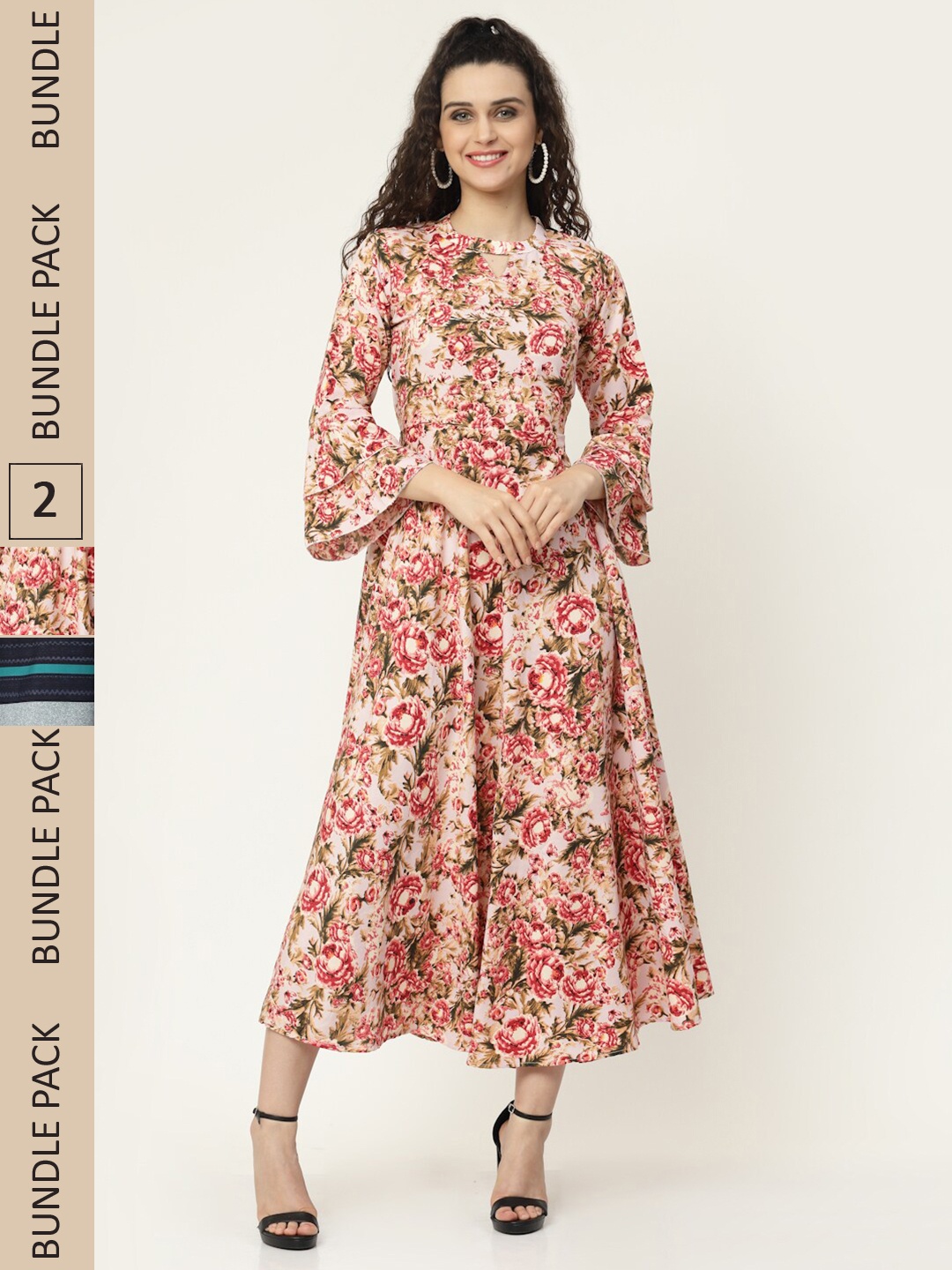 

MISS AYSE Pack Of 2 Peach & Navy Blue Floral Maxi Dress