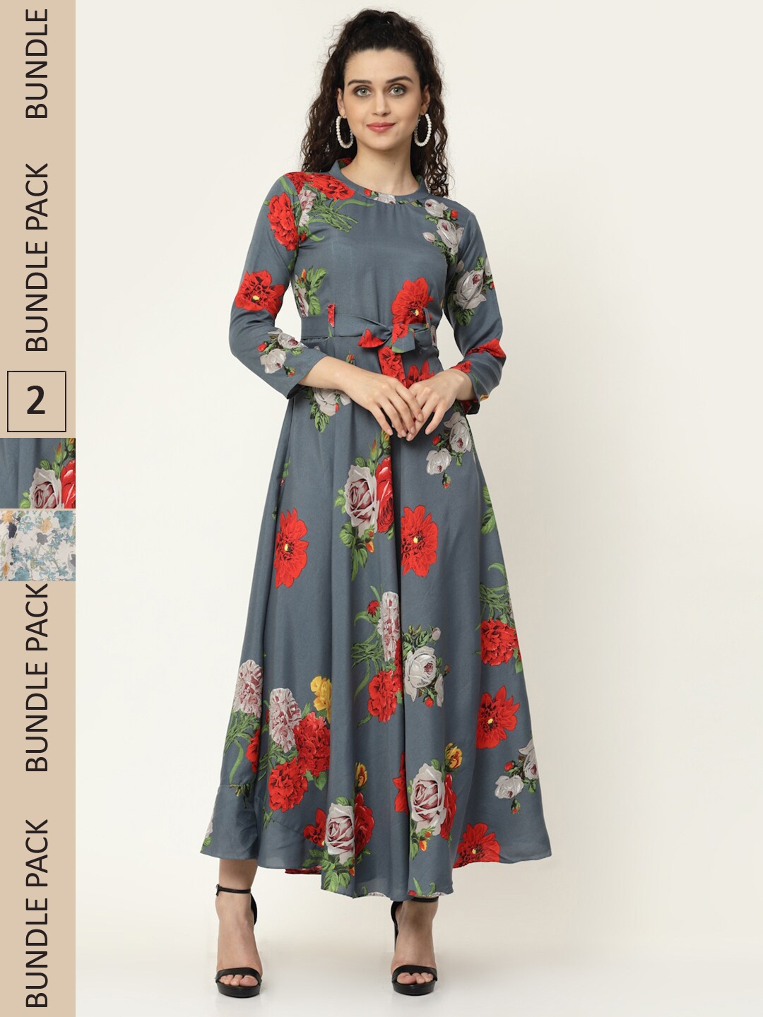 

MISS AYSE Pack Of 2 Grey & Off White Floral Maxi Dress