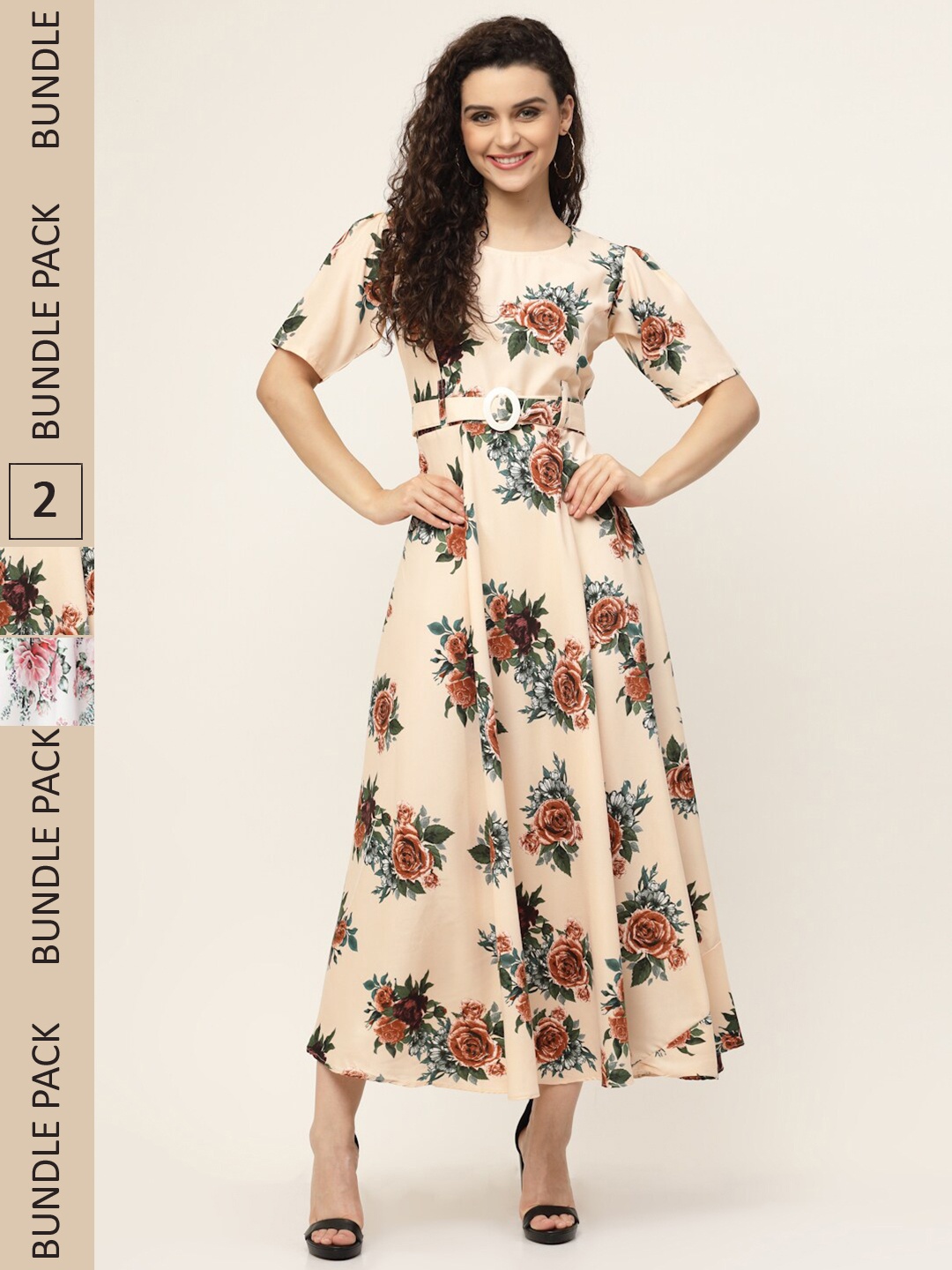 

MISS AYSE Pack of 2 Nude-Coloured & White Floral Maxi Dress