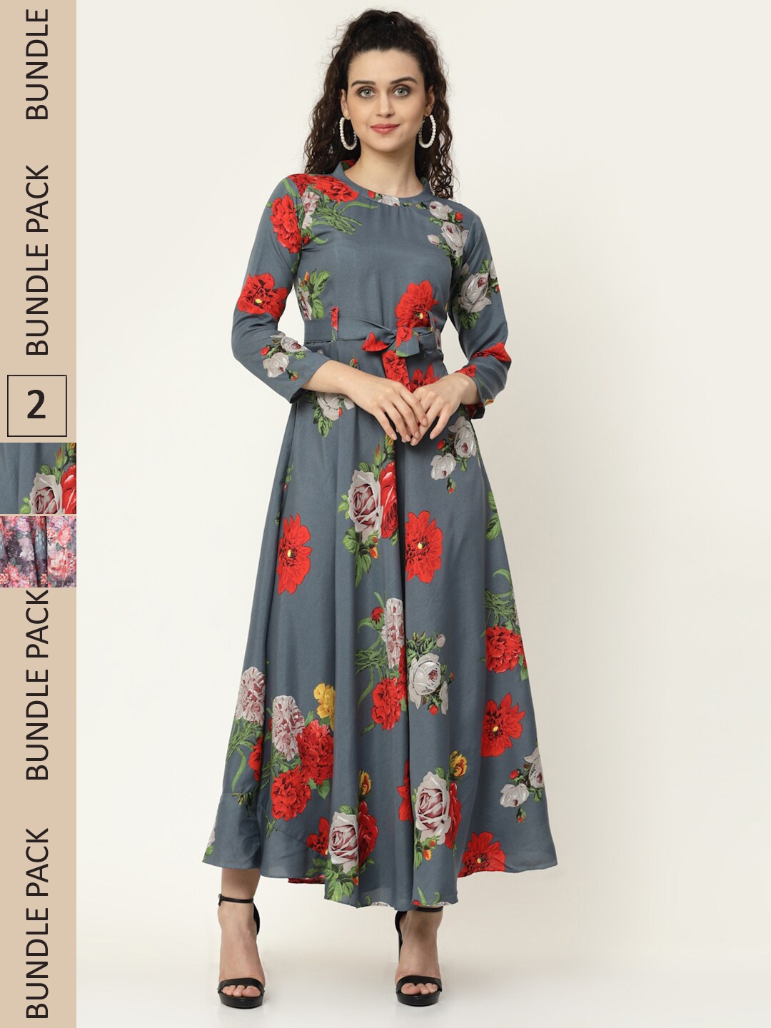 

MISS AYSE Pack of 2 Grey & Charcoal Floral Maxi Dress