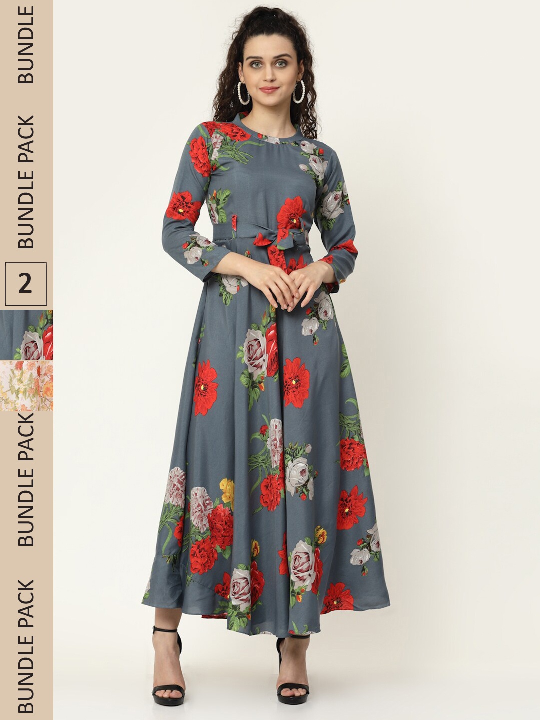 

MISS AYSE Pack of 2 Grey & Cream-Coloured Floral Maxi Dress