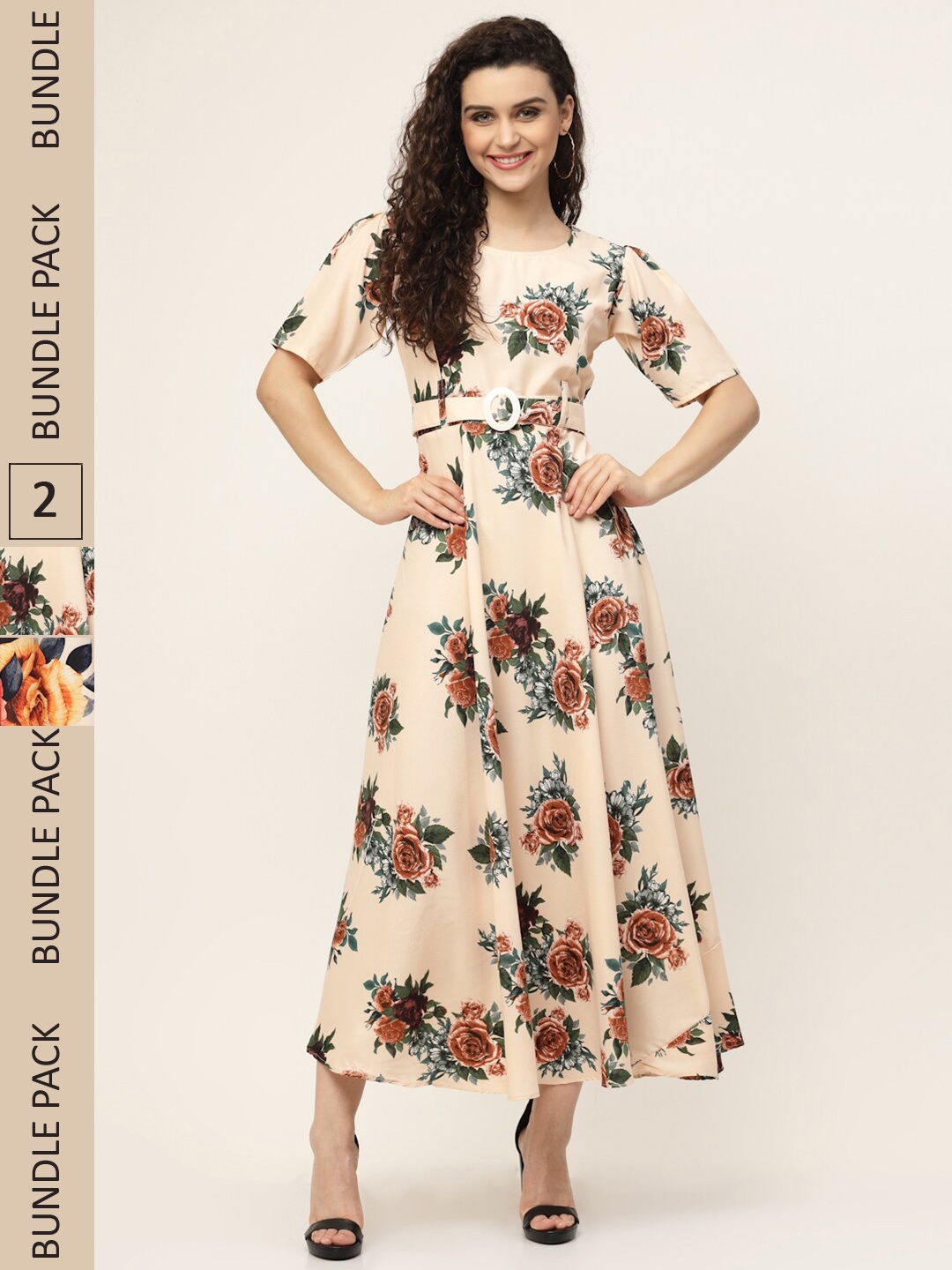 

MISS AYSE Pack of 2 Nude-Coloured & Cream-Coloured Floral Maxi Dress